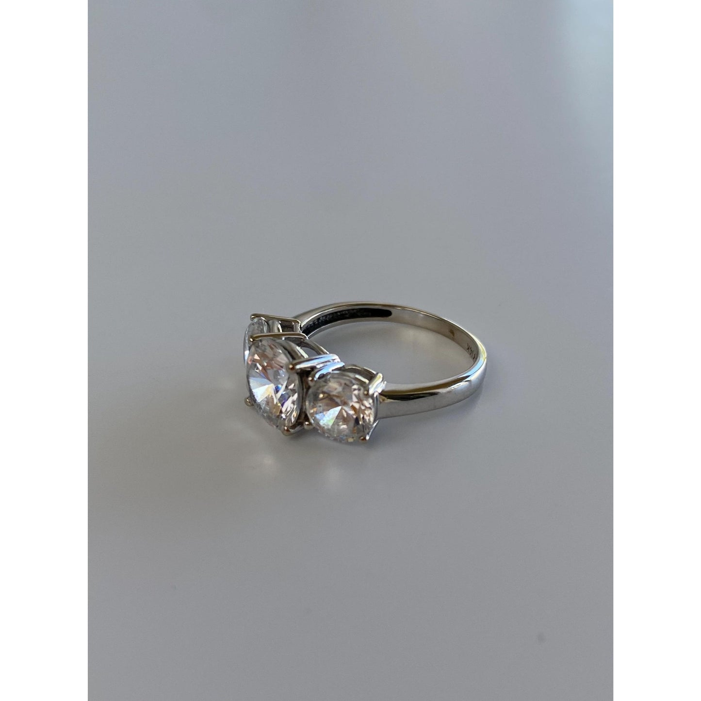 Solid 14k White Gold Triple Cubic Zirconia Ring - Size 5.75