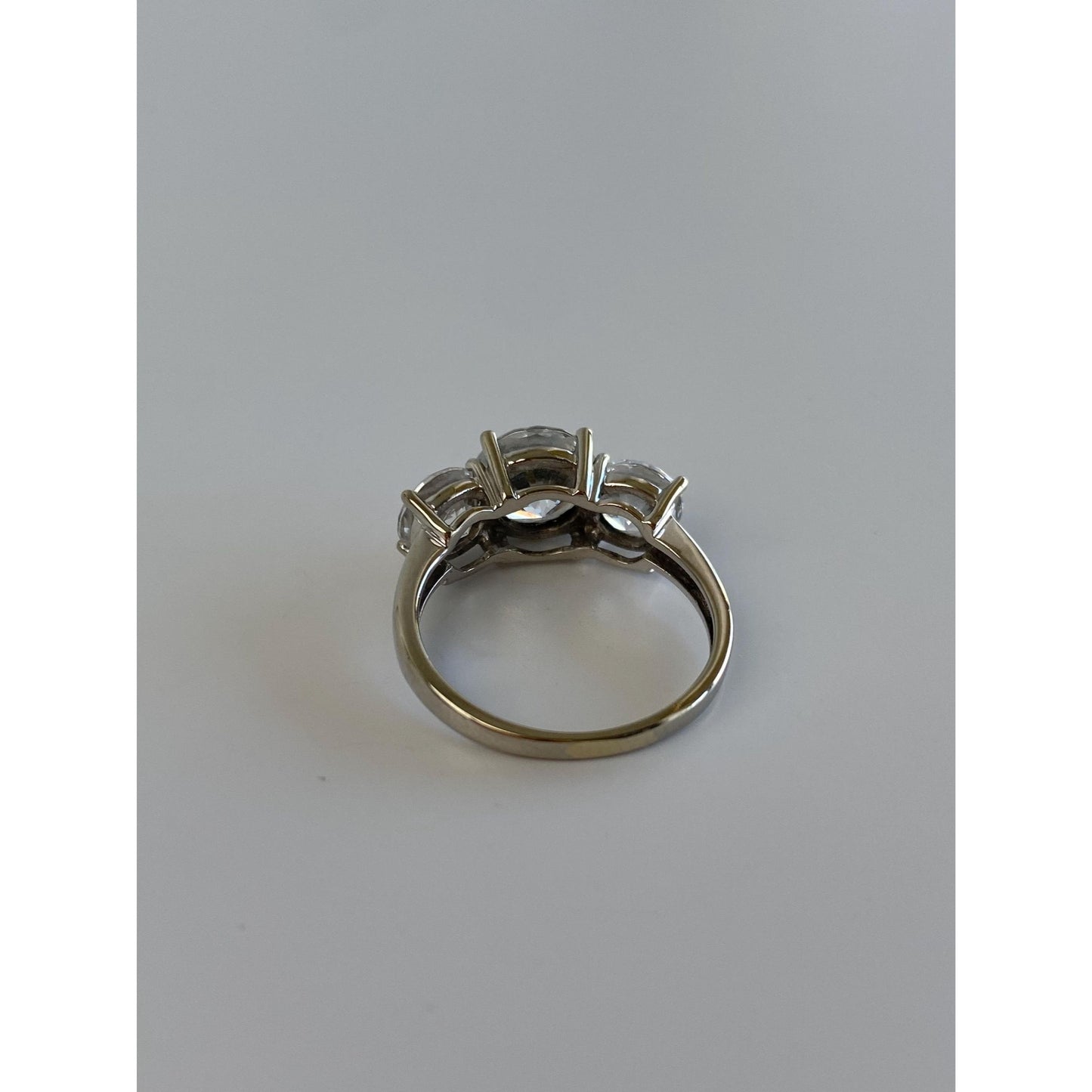 Solid 14k White Gold Triple Cubic Zirconia Ring - Size 5.75