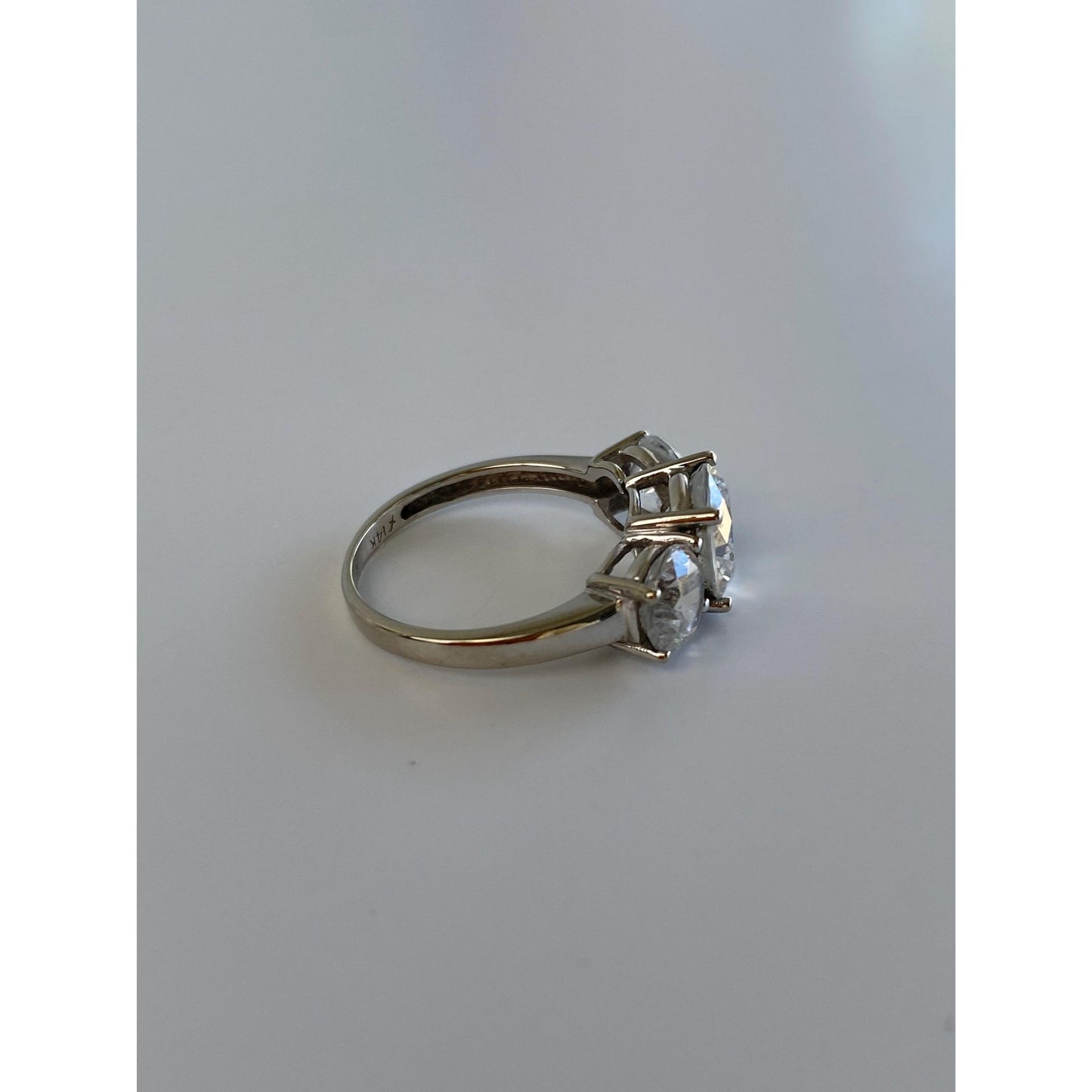 Solid 14k White Gold Triple Cubic Zirconia Ring - Size 5.75