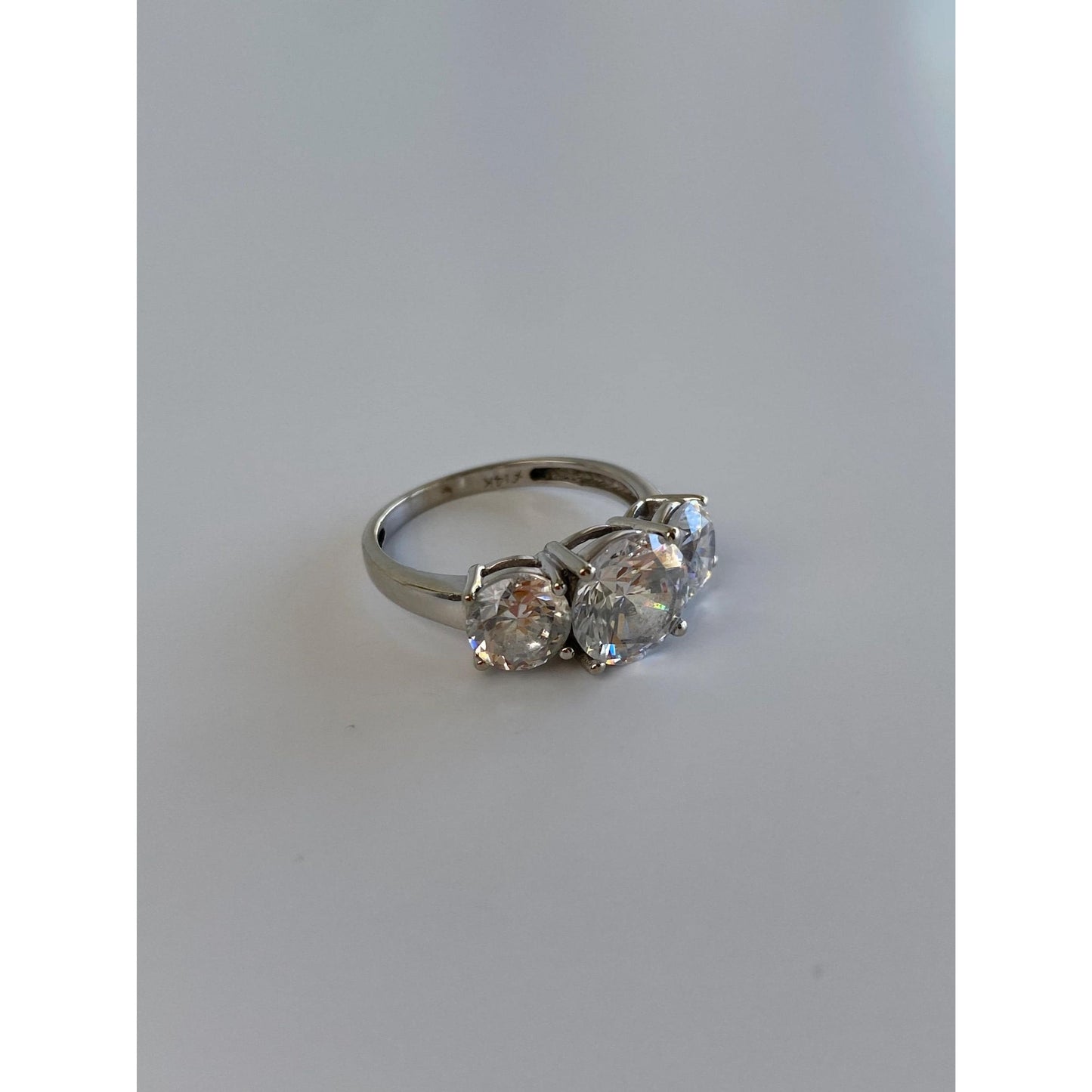 Solid 14k White Gold Triple Cubic Zirconia Ring - Size 5.75