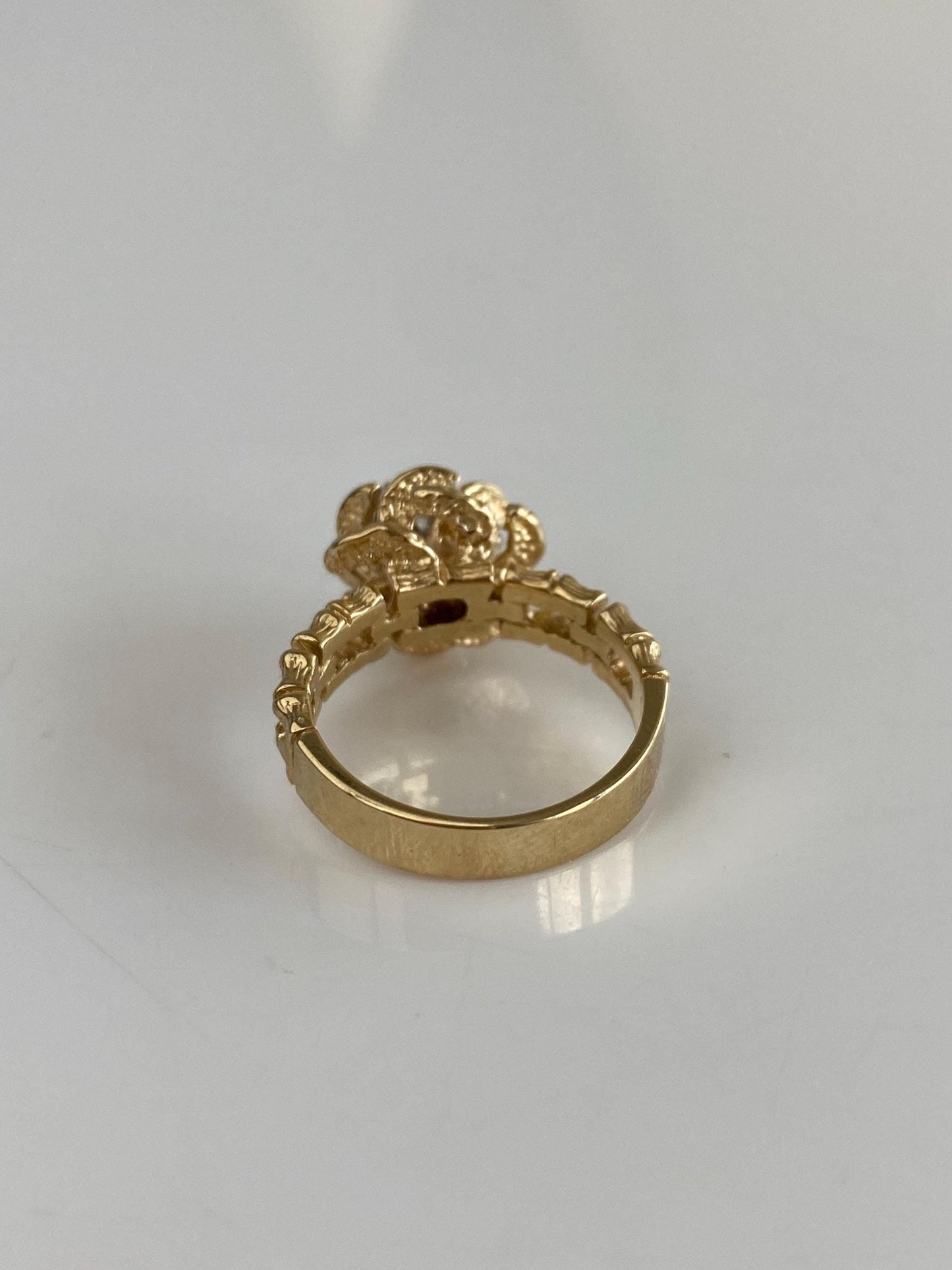 Vintage Solid 14k White & Yellow Gold Diamond Rose Ring - Size 4.5