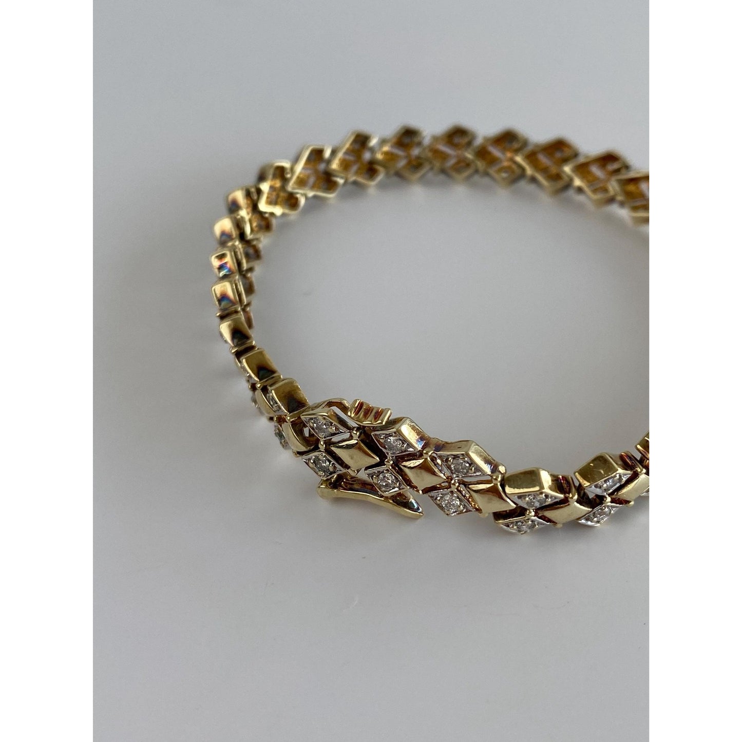 Solid 14k Yellow Gold Diamond Diamond Pattern Link Bracelet - 7 inches