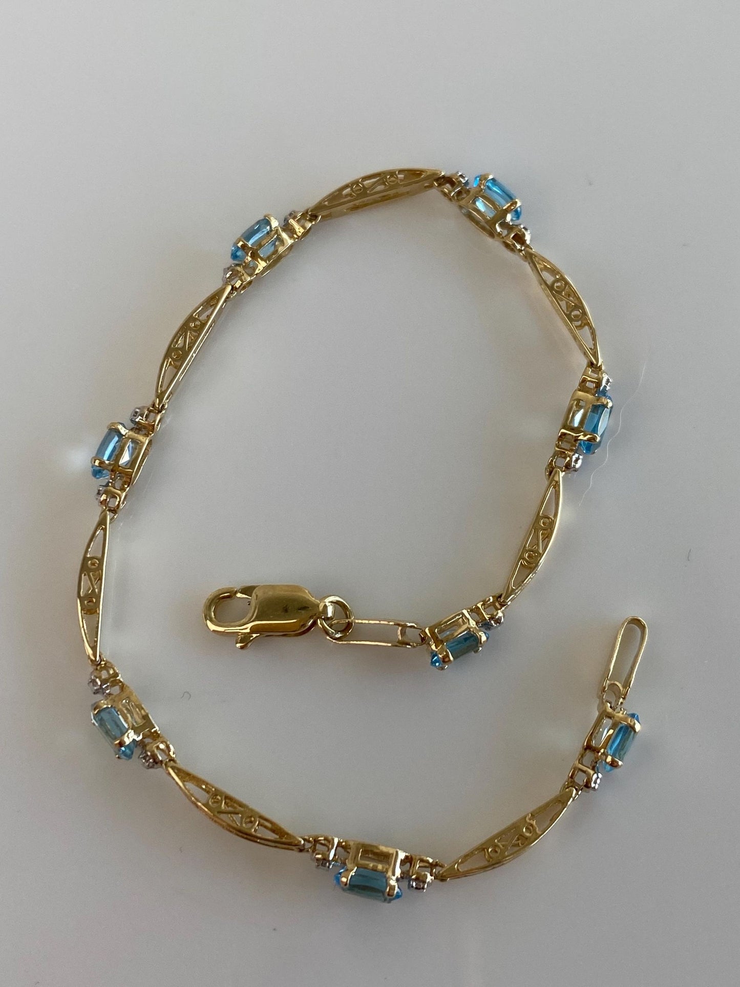 Vintage Solid 14k White & Yellow Gold Topaz Link Bracelet - 7 inches