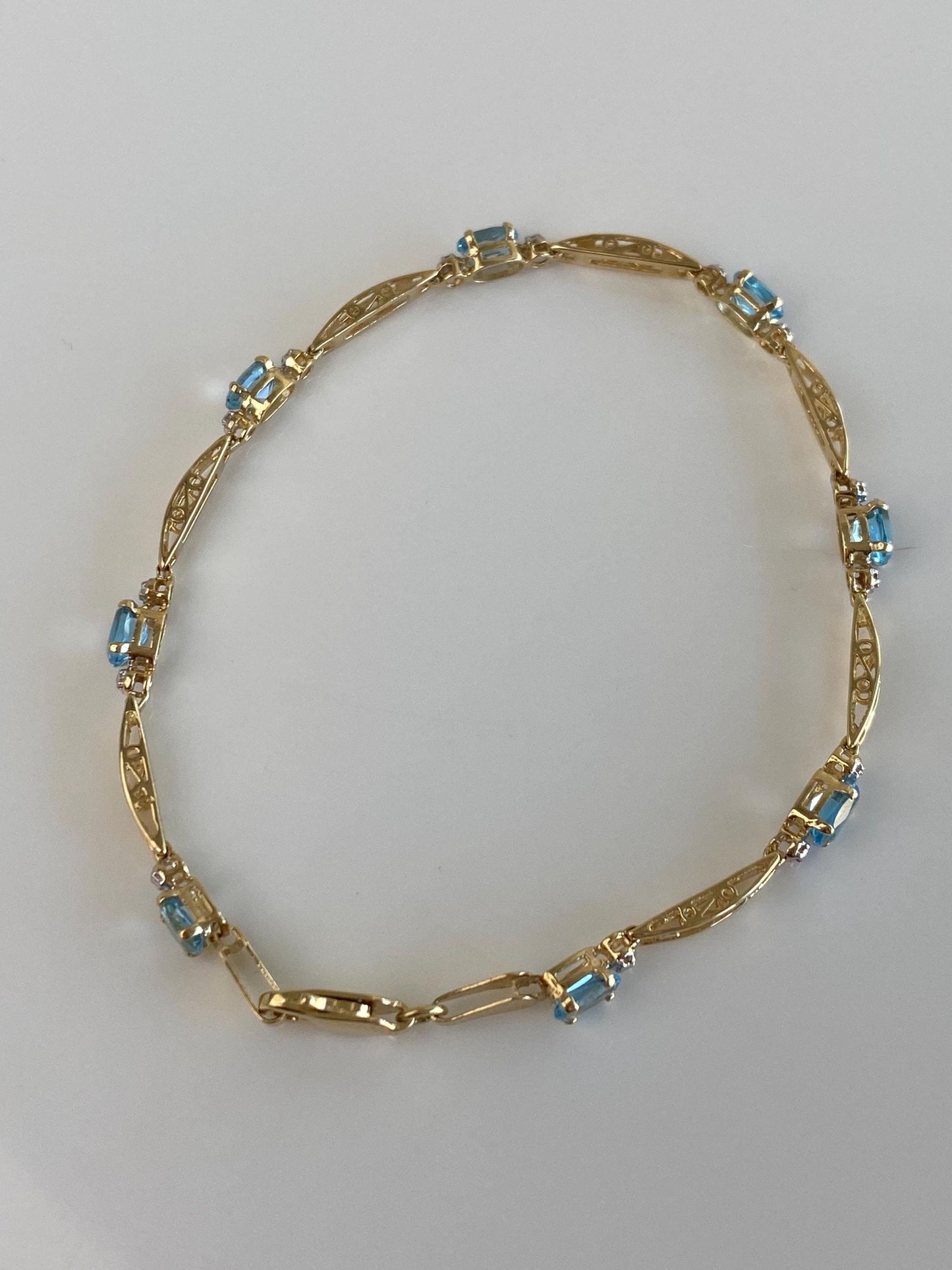 Vintage Solid 14k White & Yellow Gold Topaz Link Bracelet - 7 inches