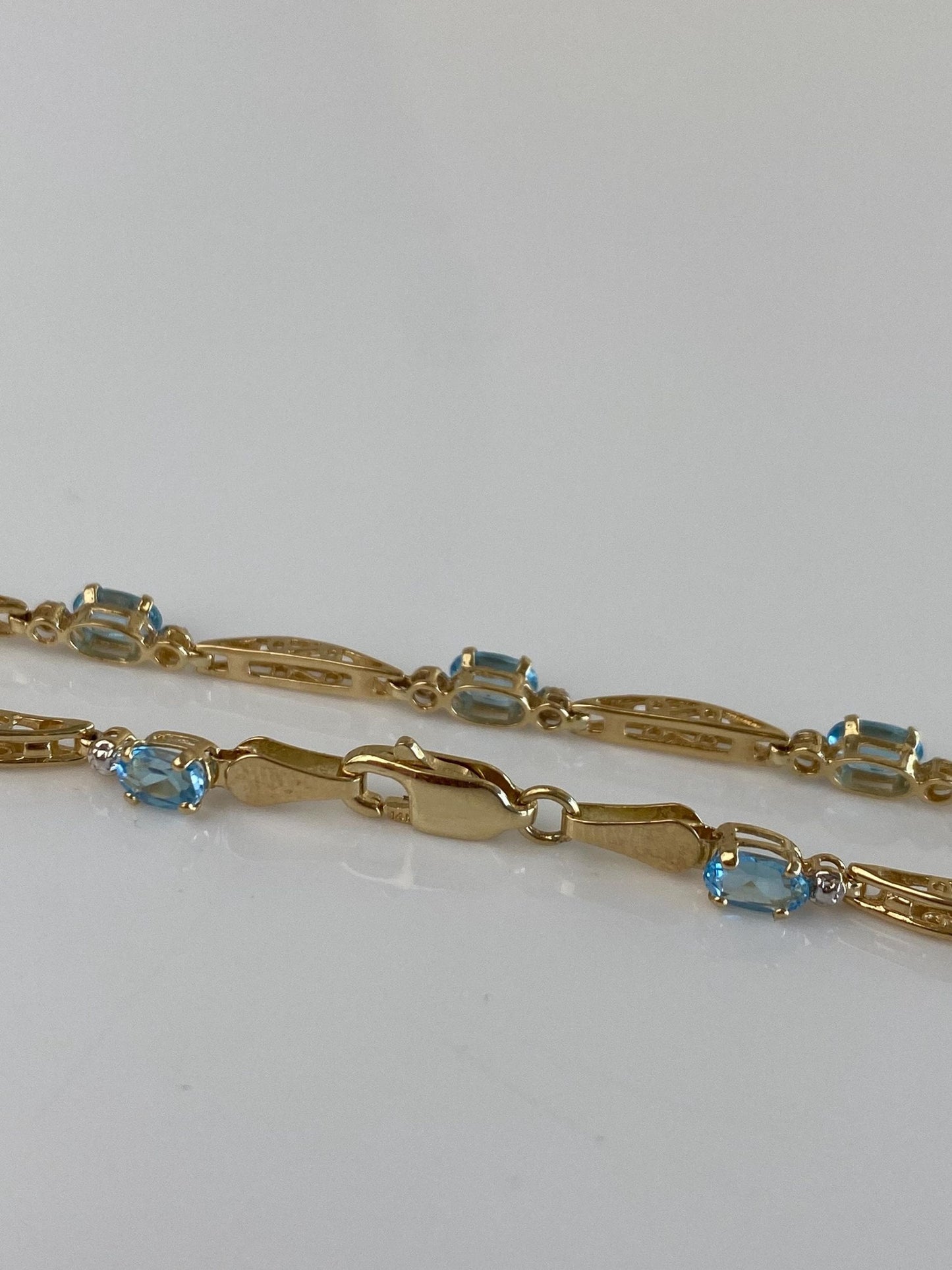 Vintage Solid 14k White & Yellow Gold Topaz Link Bracelet - 7 inches