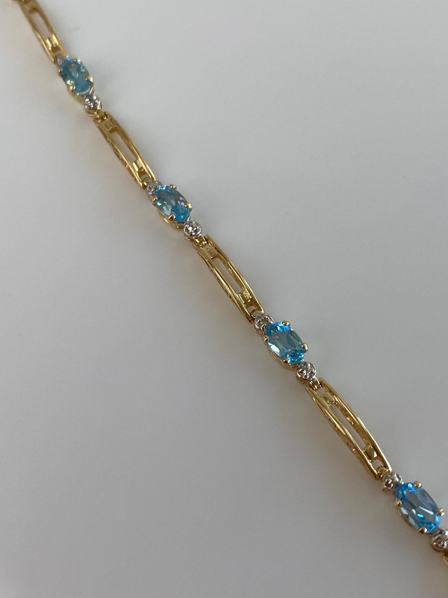 Vintage Solid 14k White & Yellow Gold Topaz Link Bracelet - 7 inches