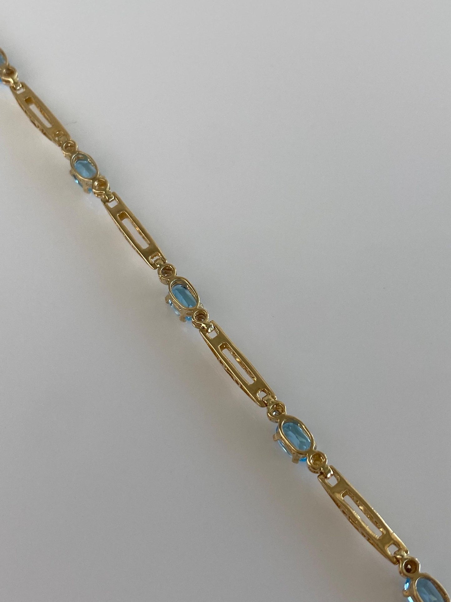 Vintage Solid 14k White & Yellow Gold Topaz Link Bracelet - 7 inches