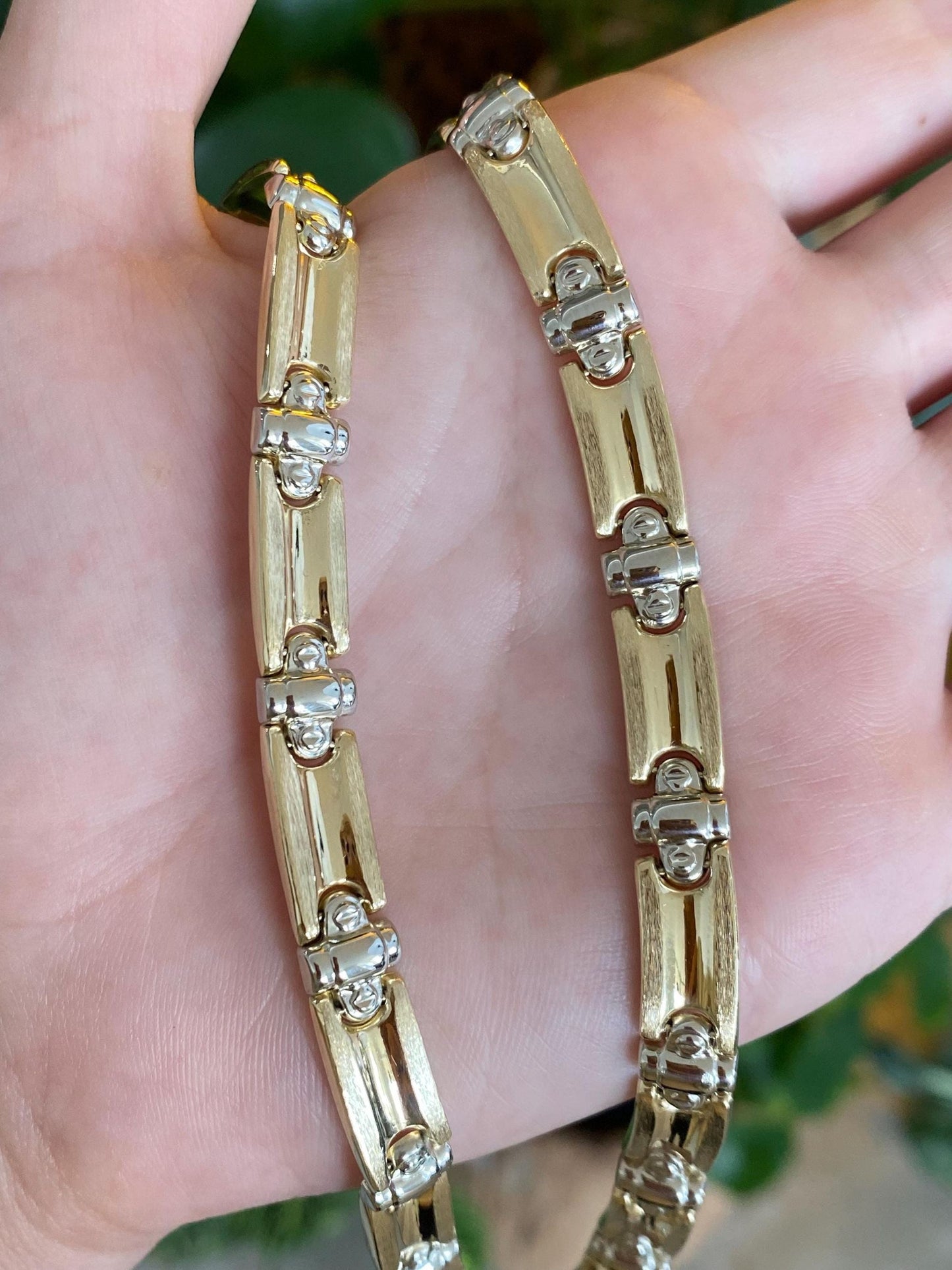 Vintage 14k White & Yellow Gold Link Necklace - 18 inches