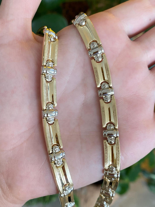 Vintage 14k White & Yellow Gold Link Necklace - 18 inches