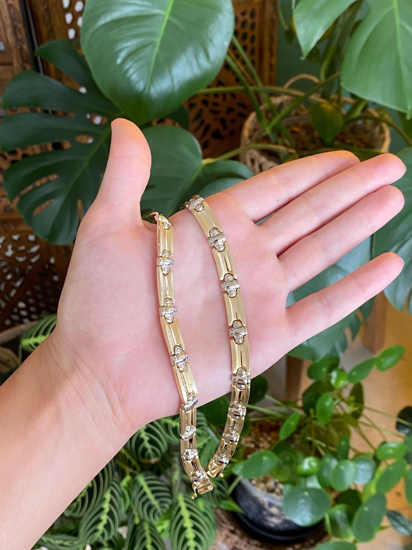 Vintage 14k White & Yellow Gold Link Necklace - 18 inches
