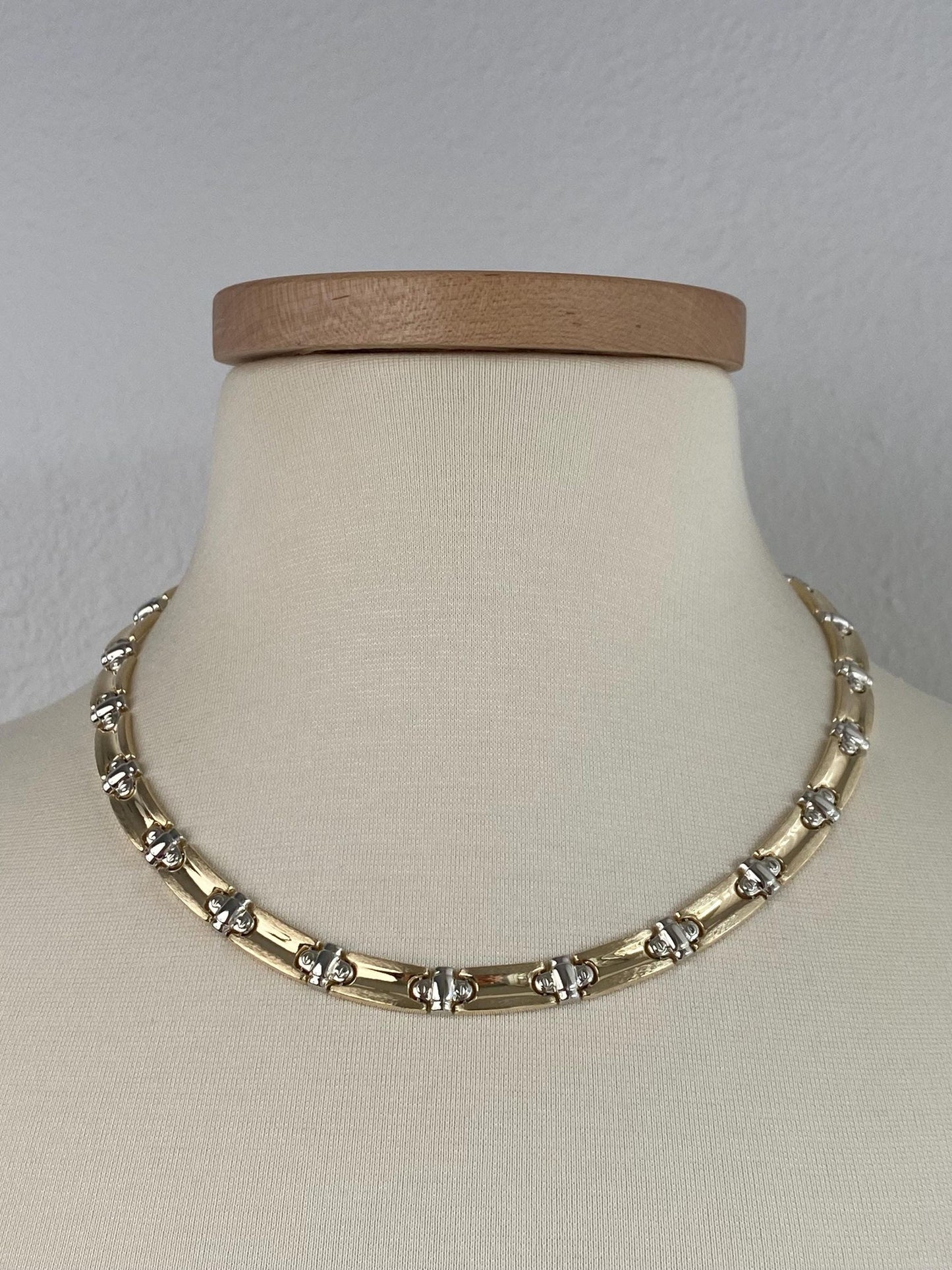Vintage 14k White & Yellow Gold Link Necklace - 18 inches