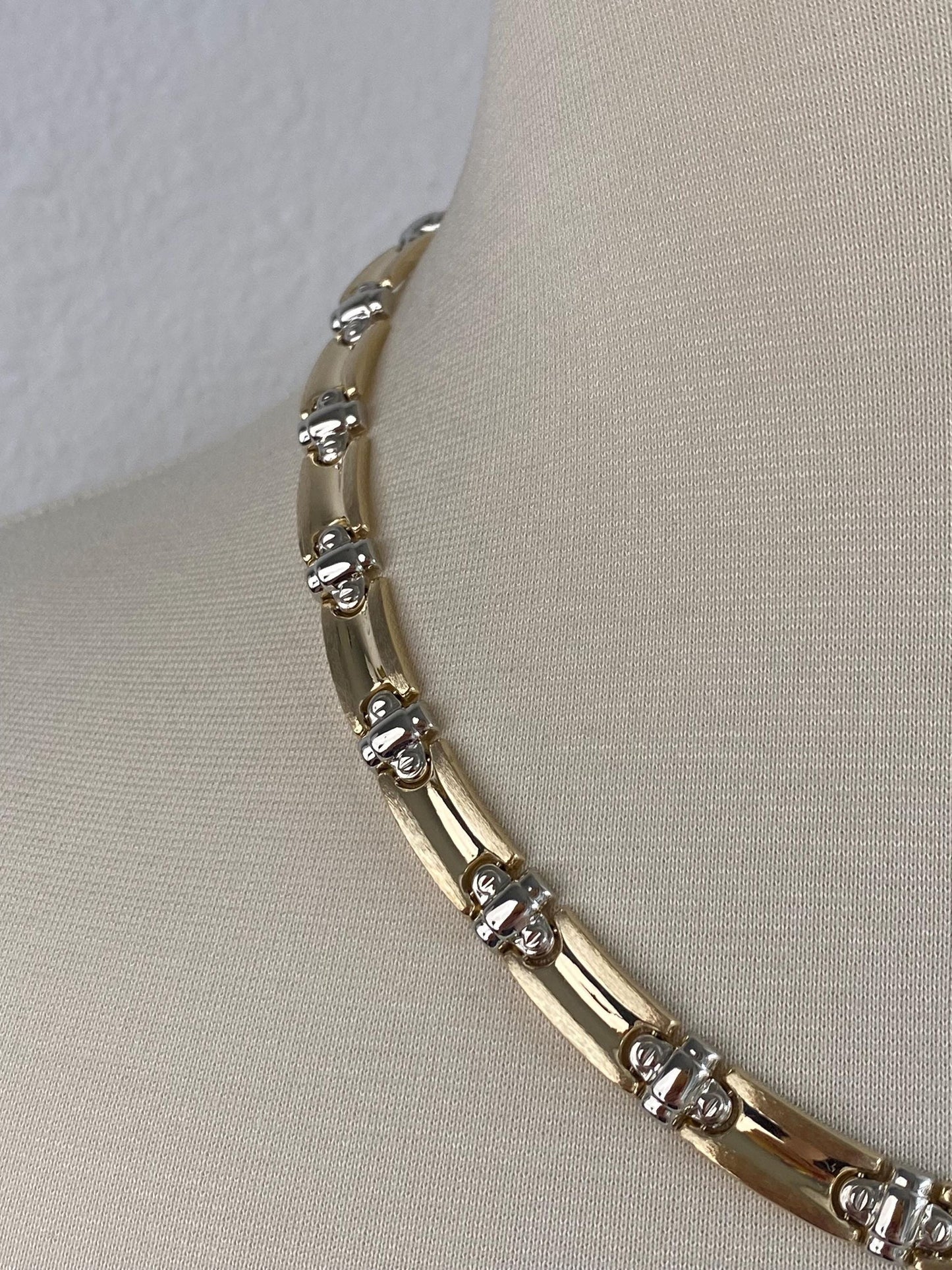 Vintage 14k White & Yellow Gold Link Necklace - 18 inches