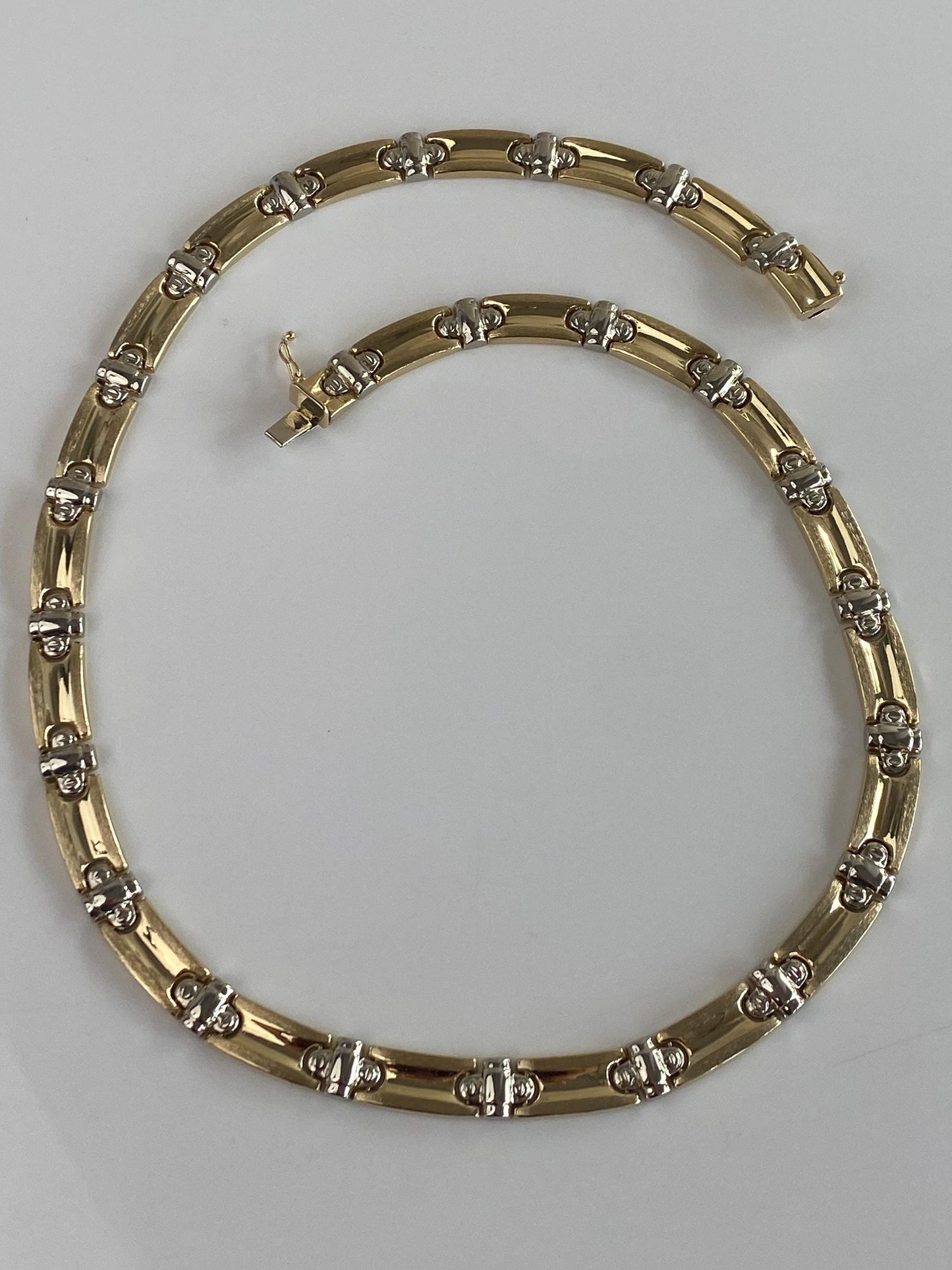 Vintage 14k White & Yellow Gold Link Necklace - 18 inches