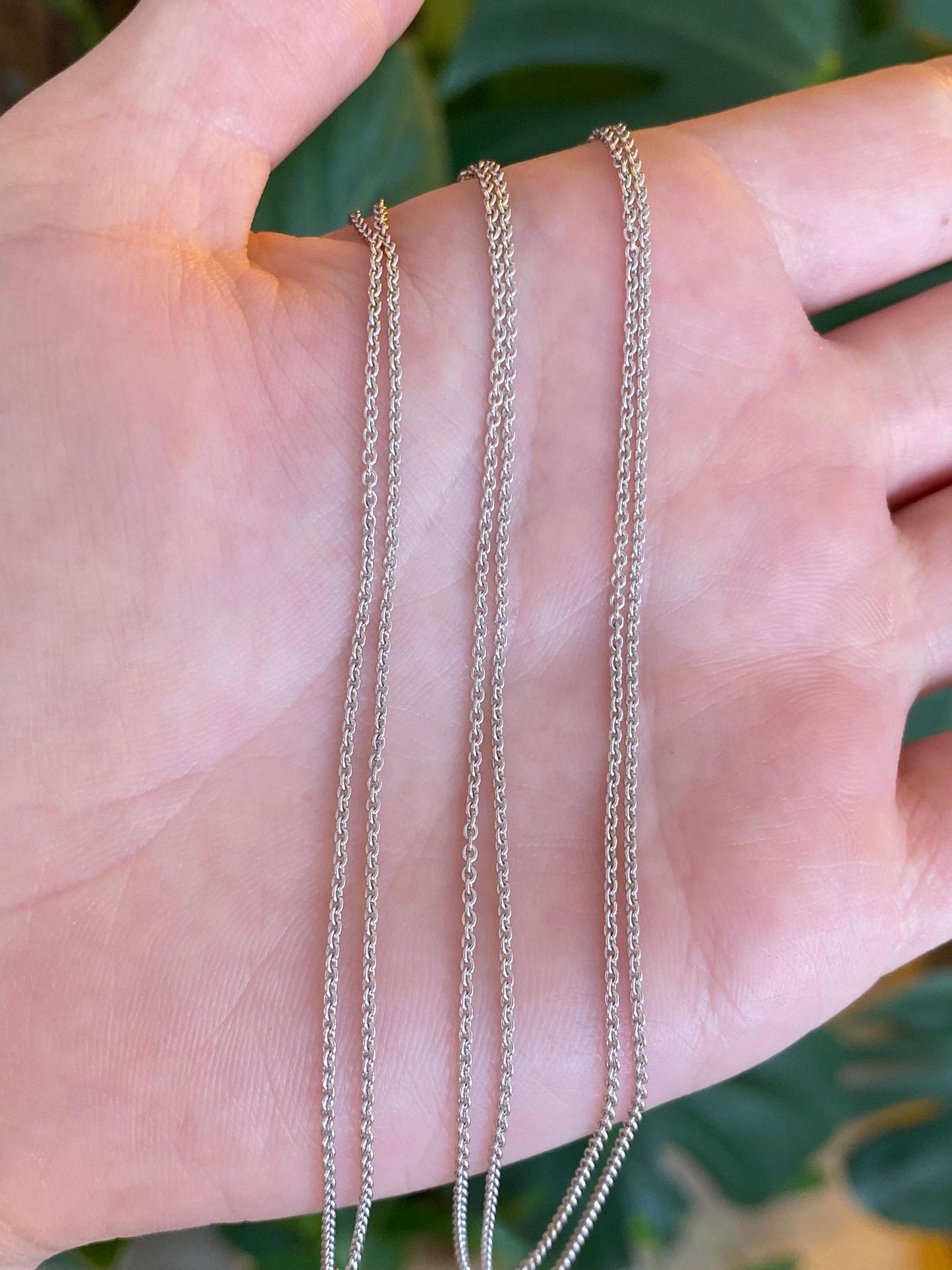 Solid 14k White Gold Double Strand Tight Rolo Chain Necklace - 17 inches