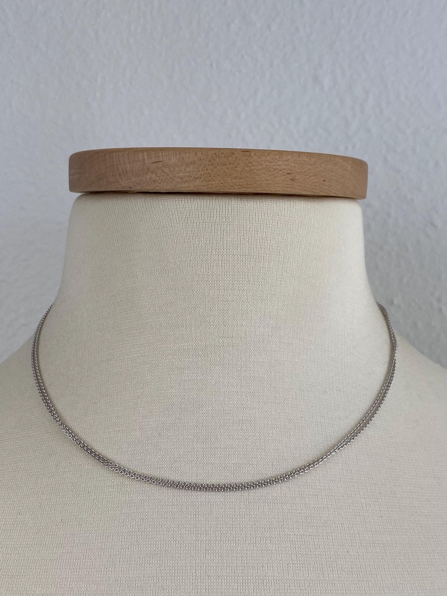 Solid 14k White Gold Double Strand Tight Rolo Chain Necklace - 17 inches