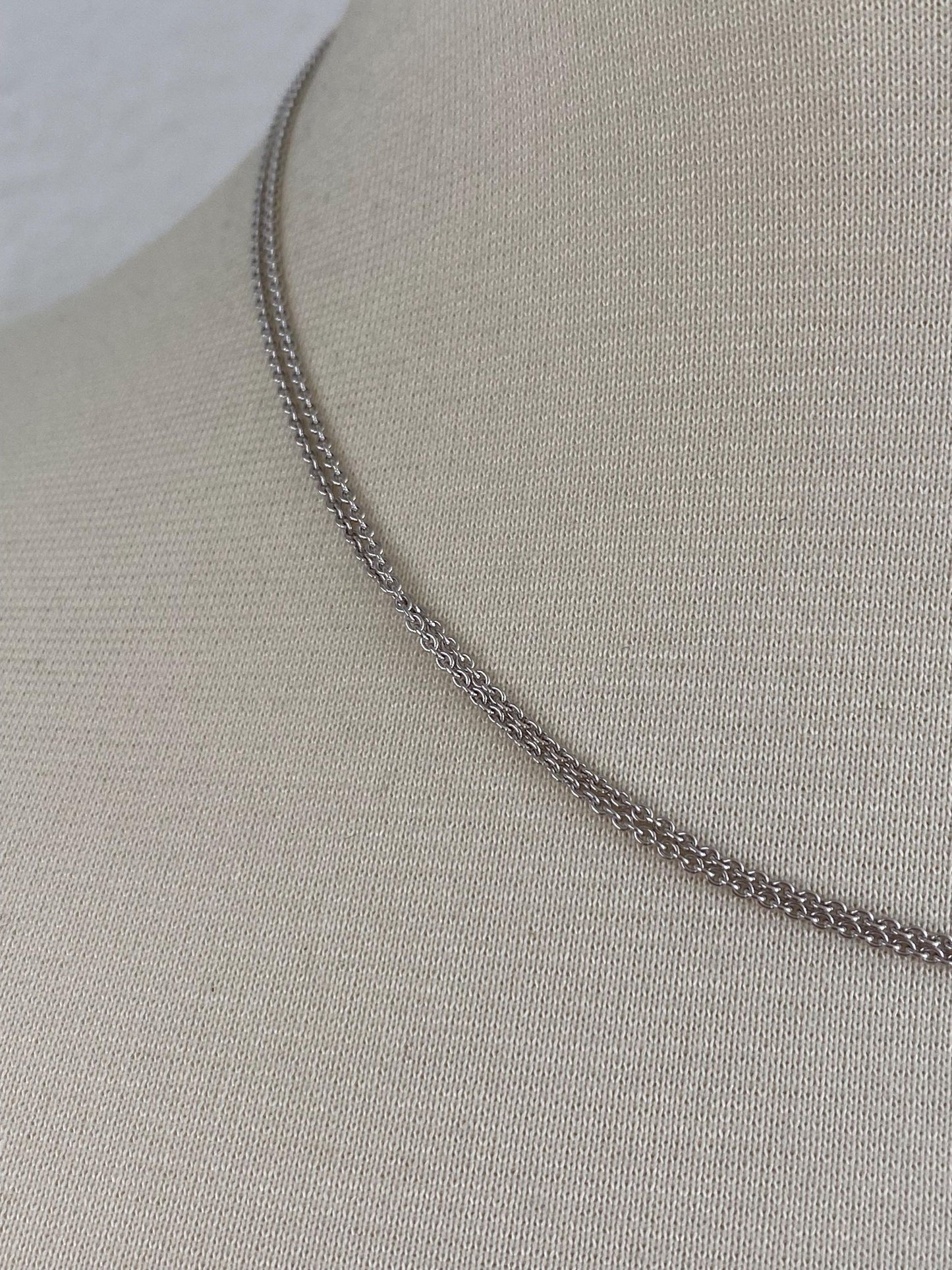 Solid 14k White Gold Double Strand Tight Rolo Chain Necklace - 17 inches