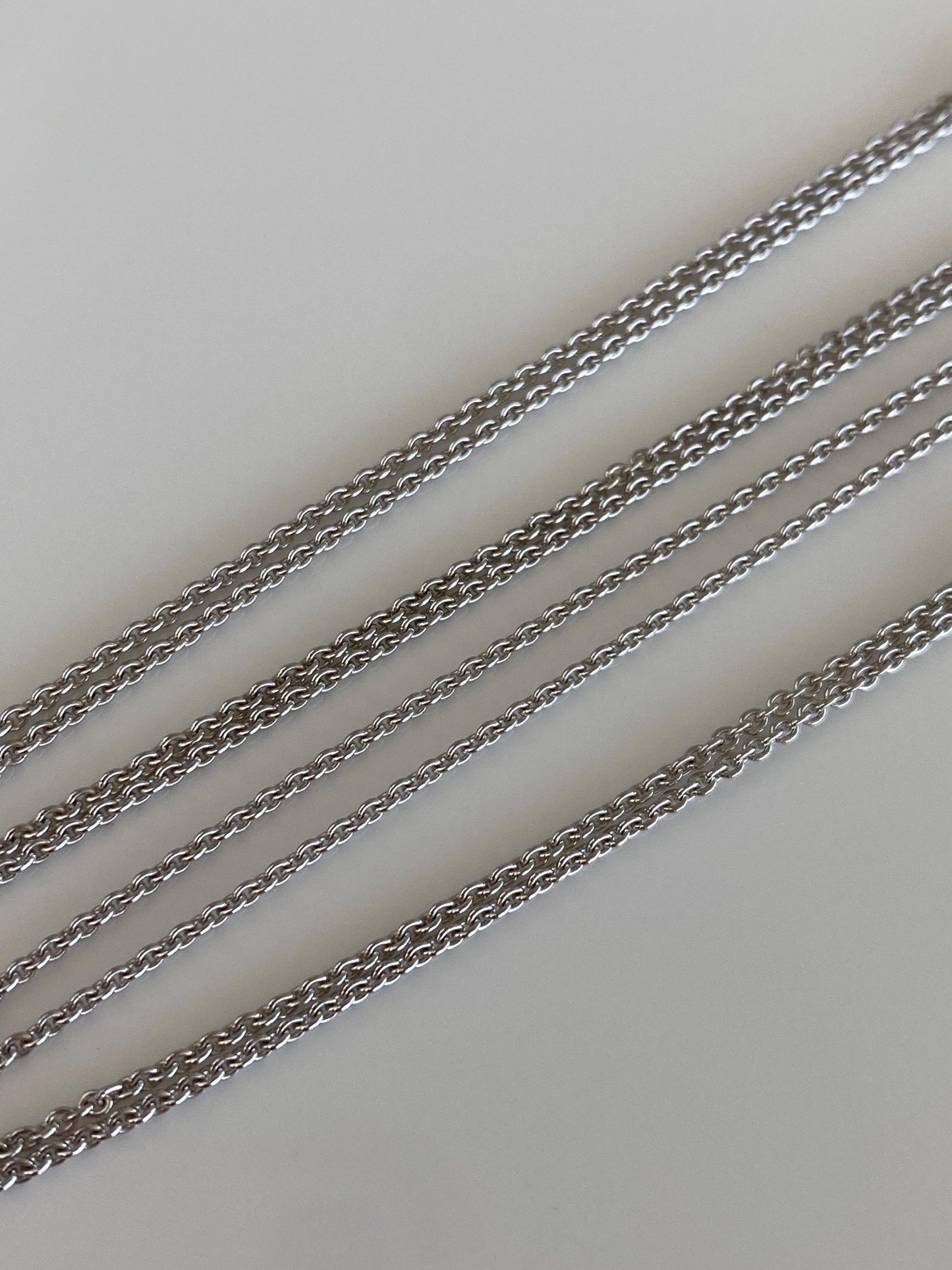 Solid 14k White Gold Double Strand Tight Rolo Chain Necklace - 17 inches