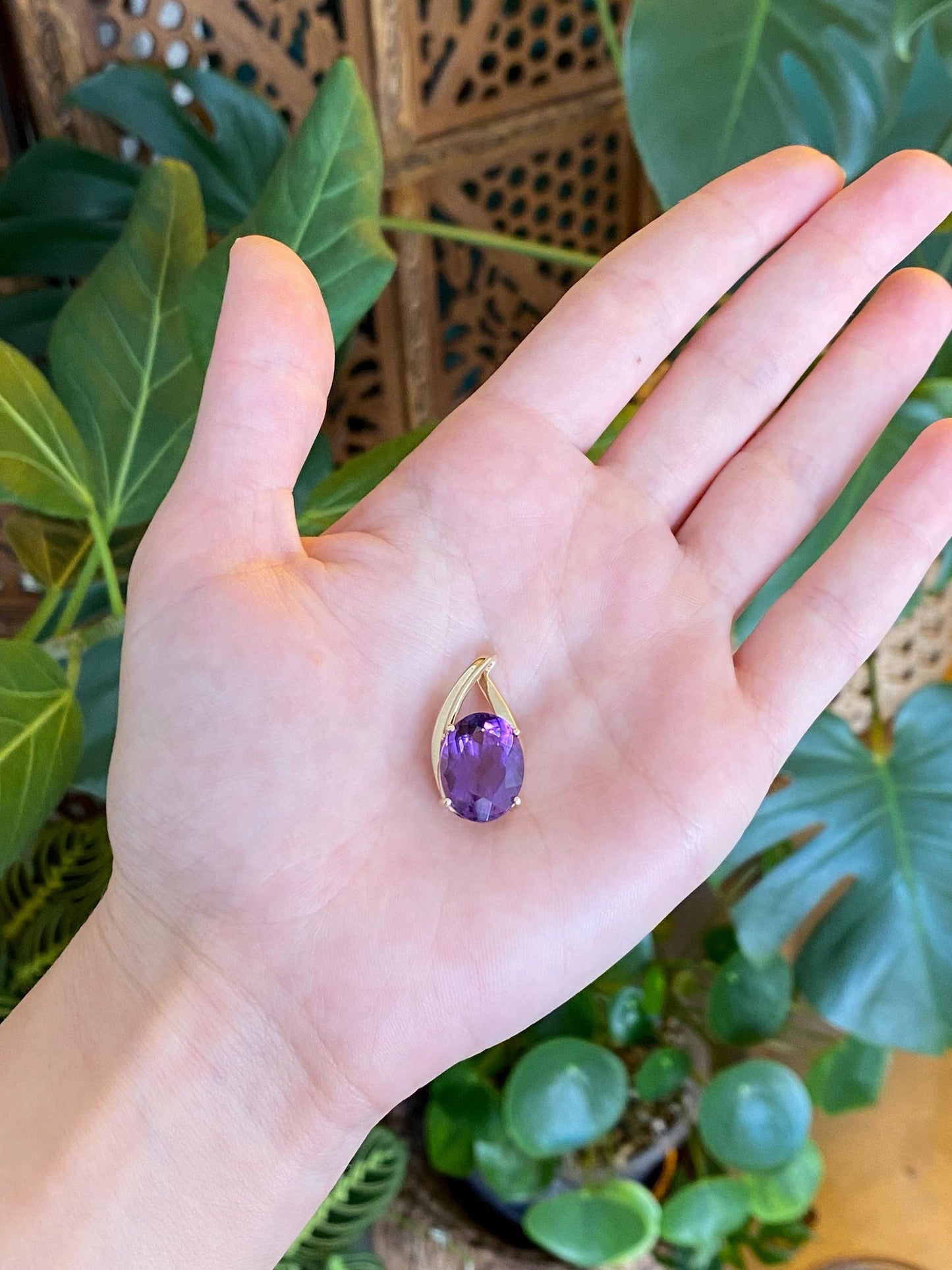Vintage Solid 10k Yellow Gold Amethyst Slide Charm