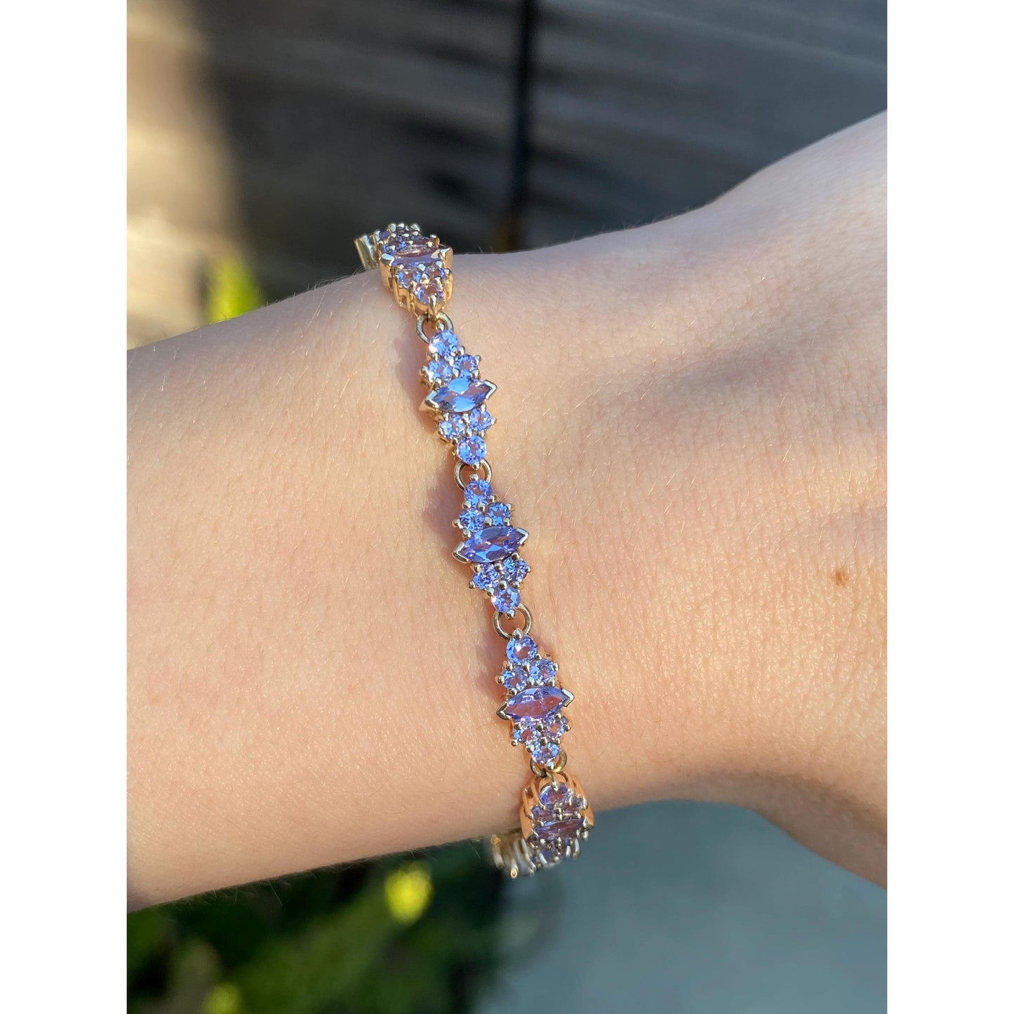 Solid 14k Yellow Gold Light Purple Cubic Zirconia Tennis Bracelet - 7.5 inches