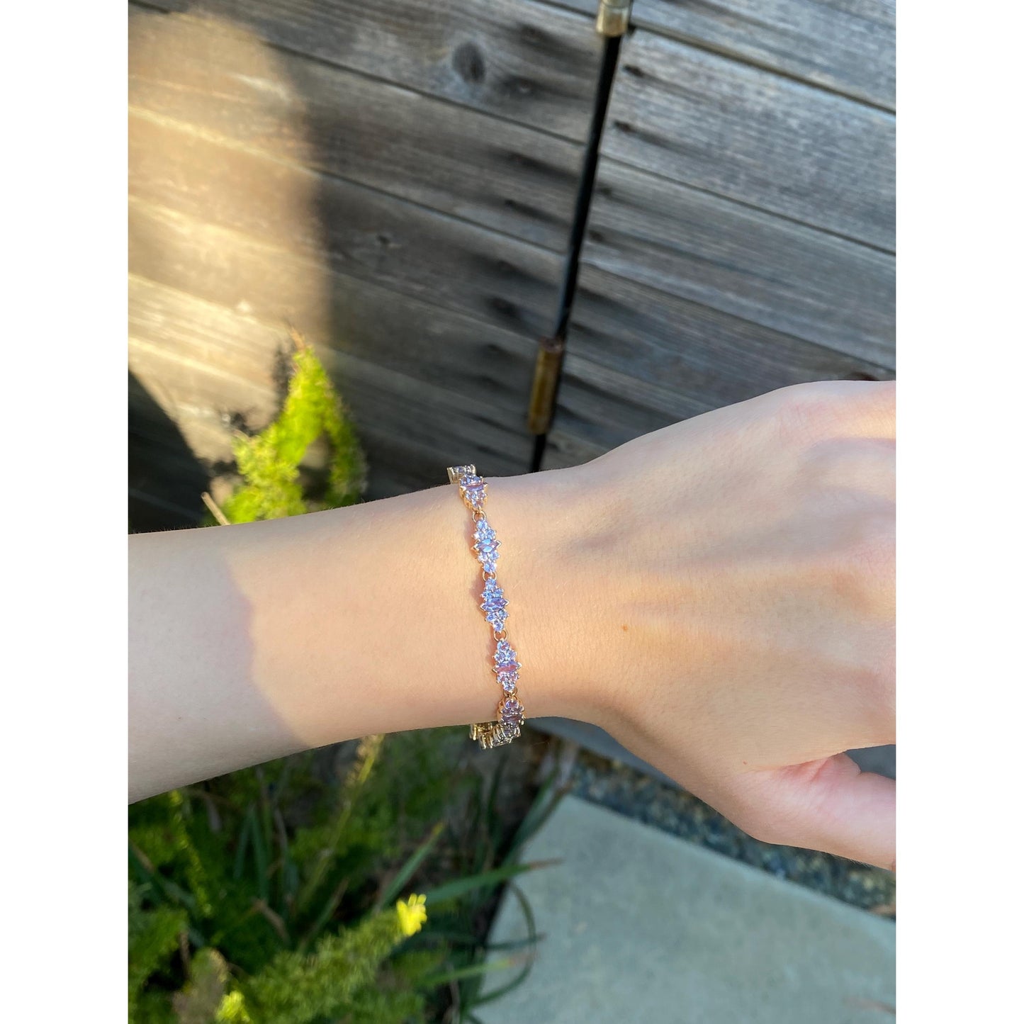 Solid 14k Yellow Gold Light Purple Cubic Zirconia Tennis Bracelet - 7.5 inches