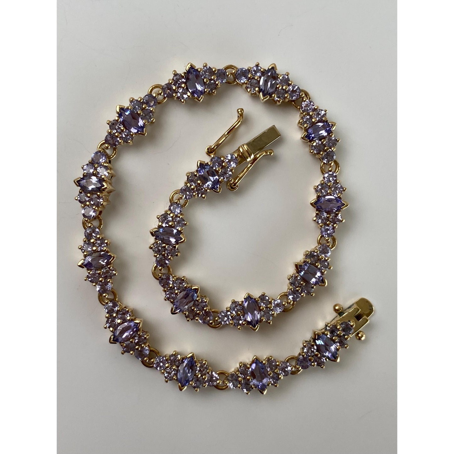 Solid 14k Yellow Gold Light Purple Cubic Zirconia Tennis Bracelet - 7.5 inches