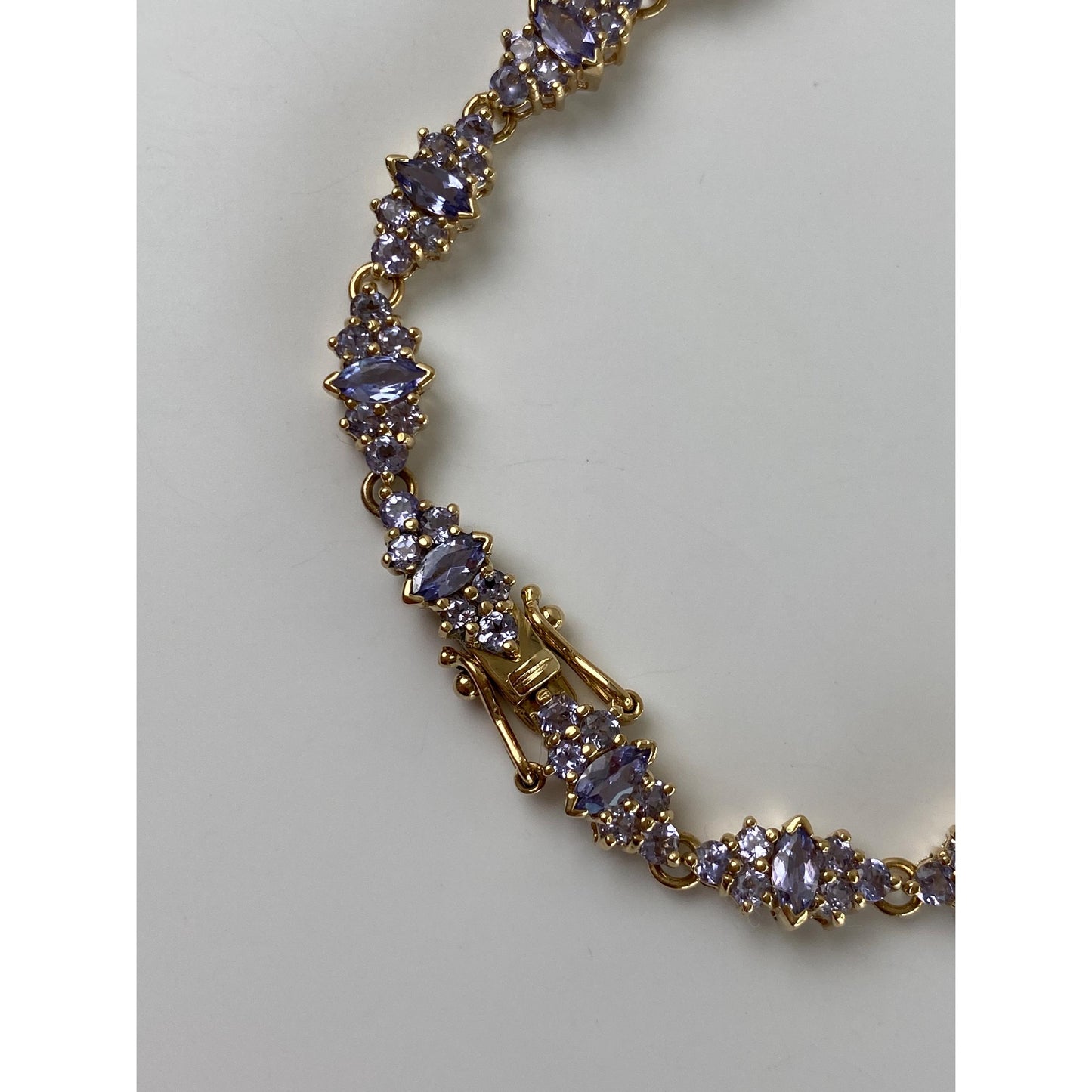 Solid 14k Yellow Gold Light Purple Cubic Zirconia Tennis Bracelet - 7.5 inches