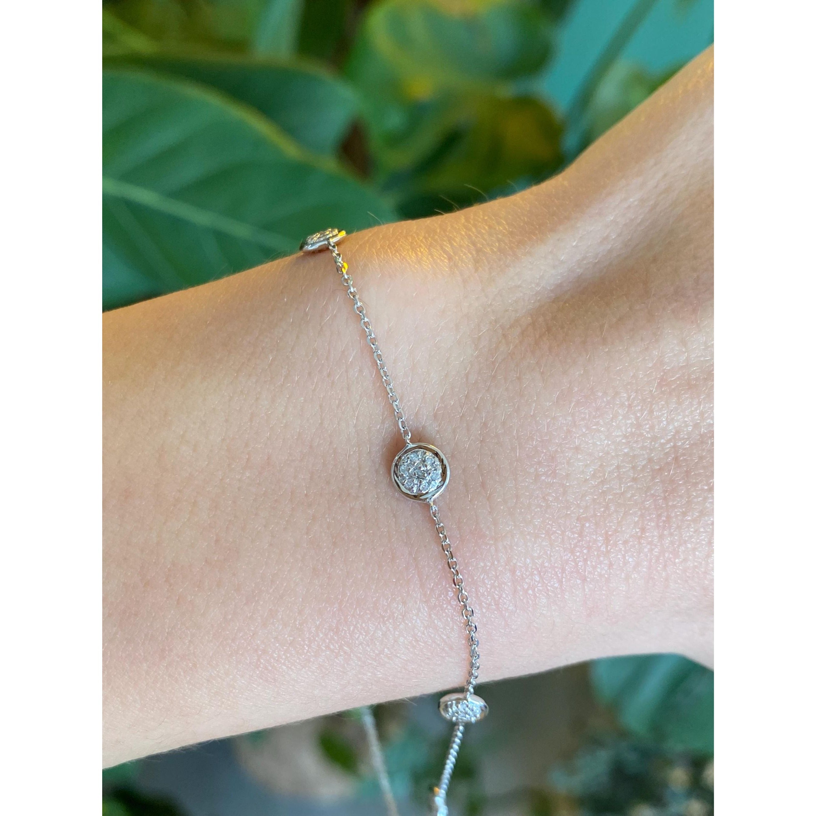 Vintage Solid 14k White Gold Diamond Cable Link Bracelet Anklet - 9.5 inches