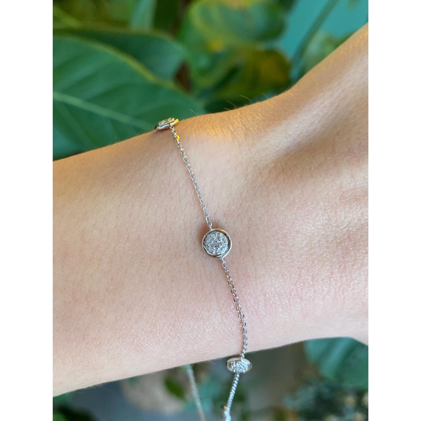 Vintage Solid 14k White Gold Diamond Cable Link Bracelet Anklet - 9.5 inches