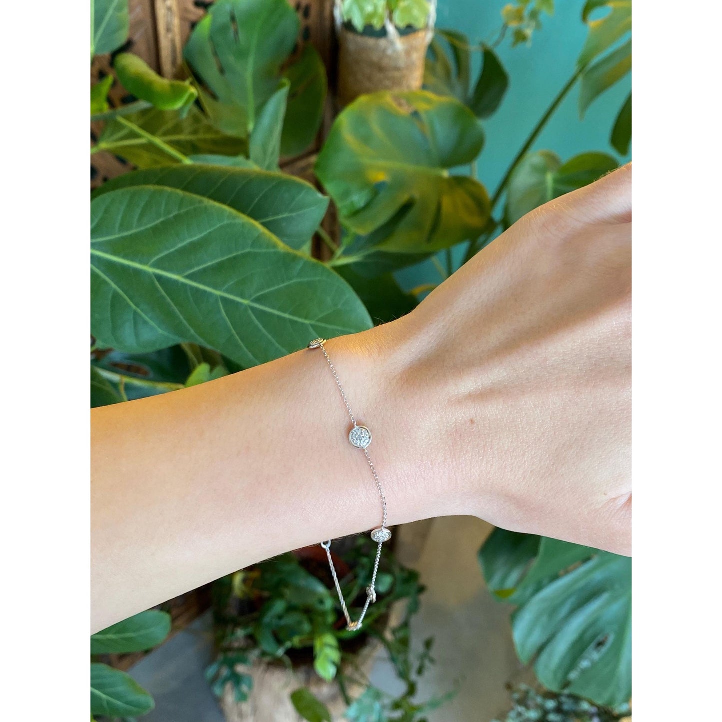 Vintage Solid 14k White Gold Diamond Cable Link Bracelet Anklet - 9.5 inches