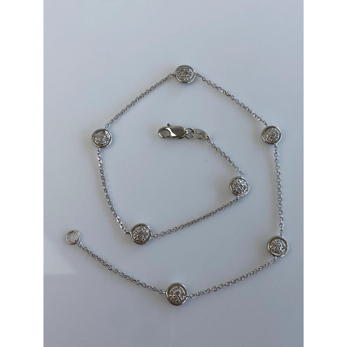 Vintage Solid 14k White Gold Diamond Cable Link Bracelet Anklet - 9.5 inches