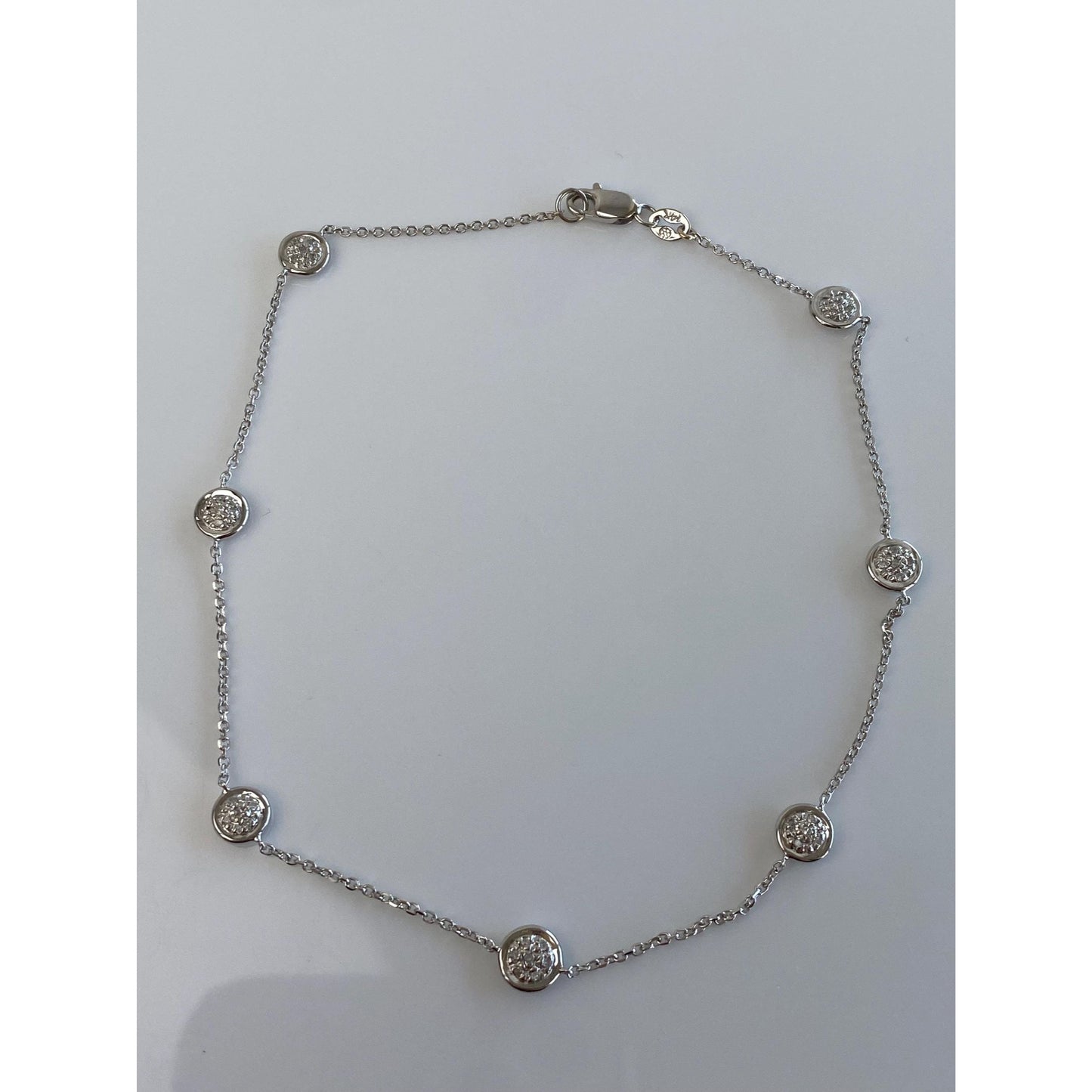 Vintage Solid 14k White Gold Diamond Cable Link Bracelet Anklet - 9.5 inches