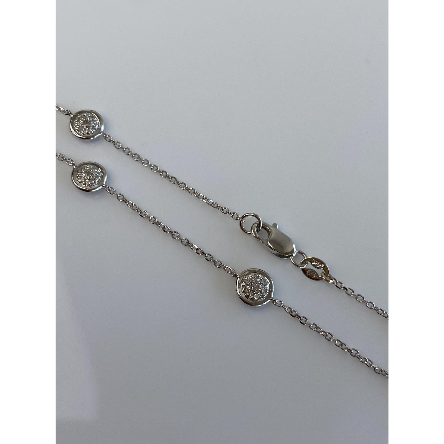 Vintage Solid 14k White Gold Diamond Cable Link Bracelet Anklet - 9.5 inches