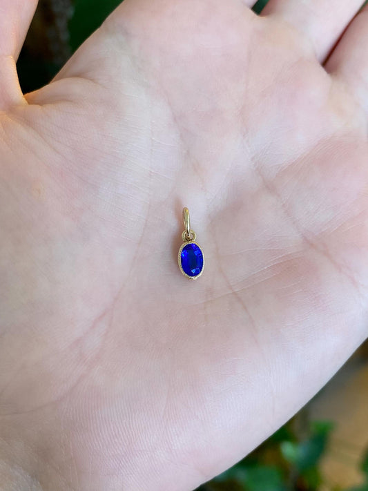 Vintage Solid 10k Yellow Gold Blue Cubic Zirconia Charm