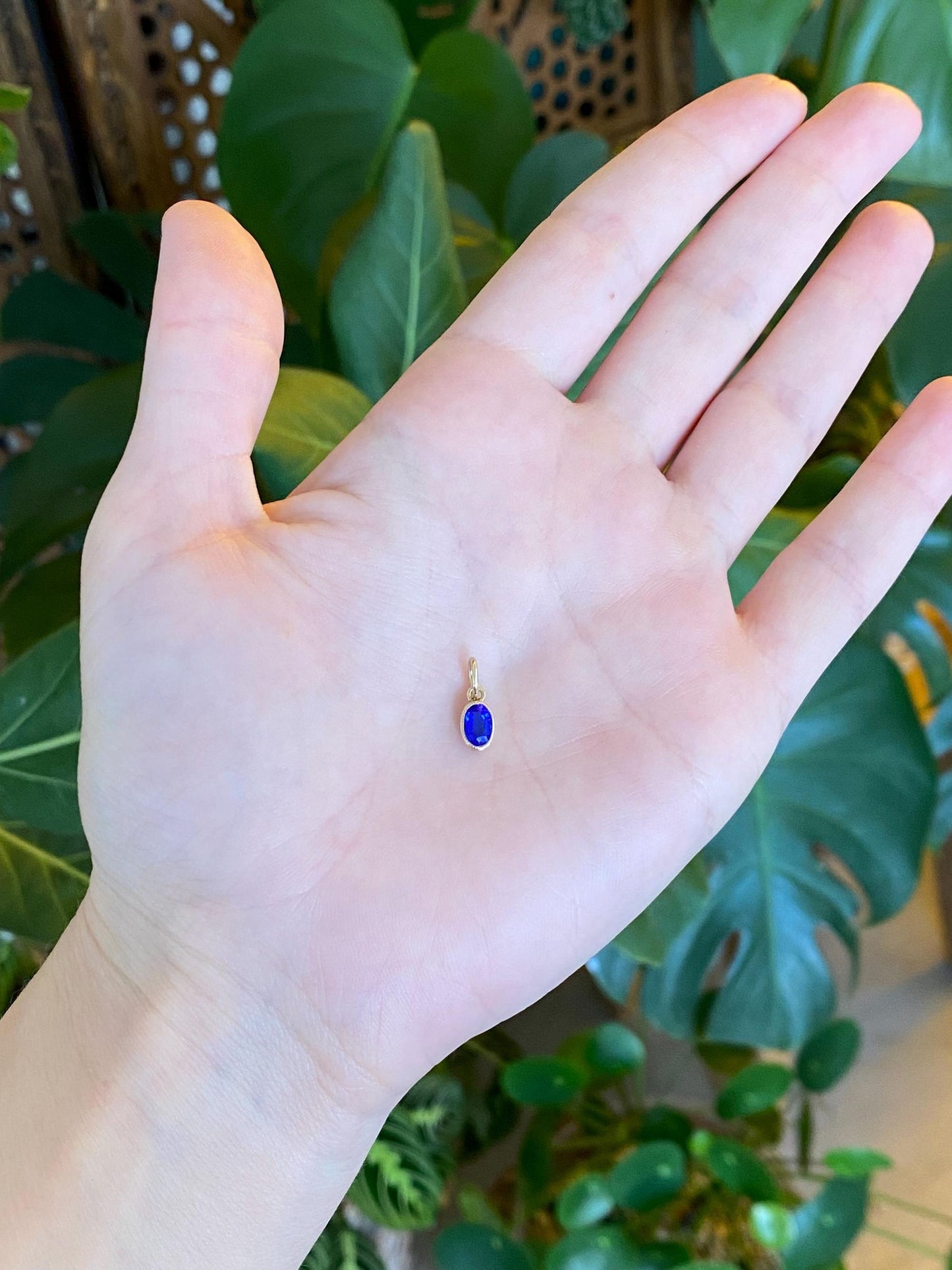 Vintage Solid 10k Yellow Gold Blue Cubic Zirconia Charm
