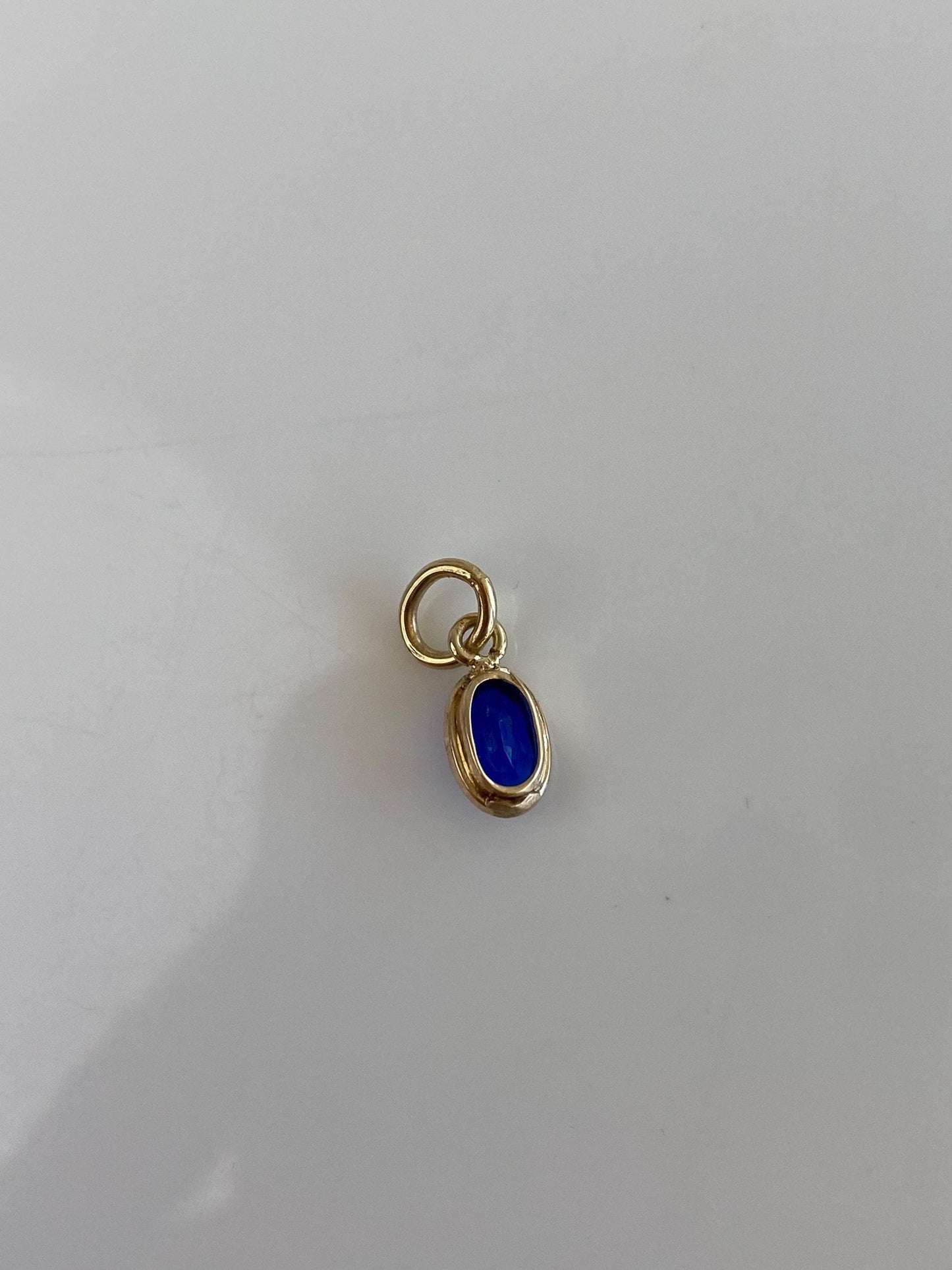 Vintage Solid 10k Yellow Gold Blue Cubic Zirconia Charm
