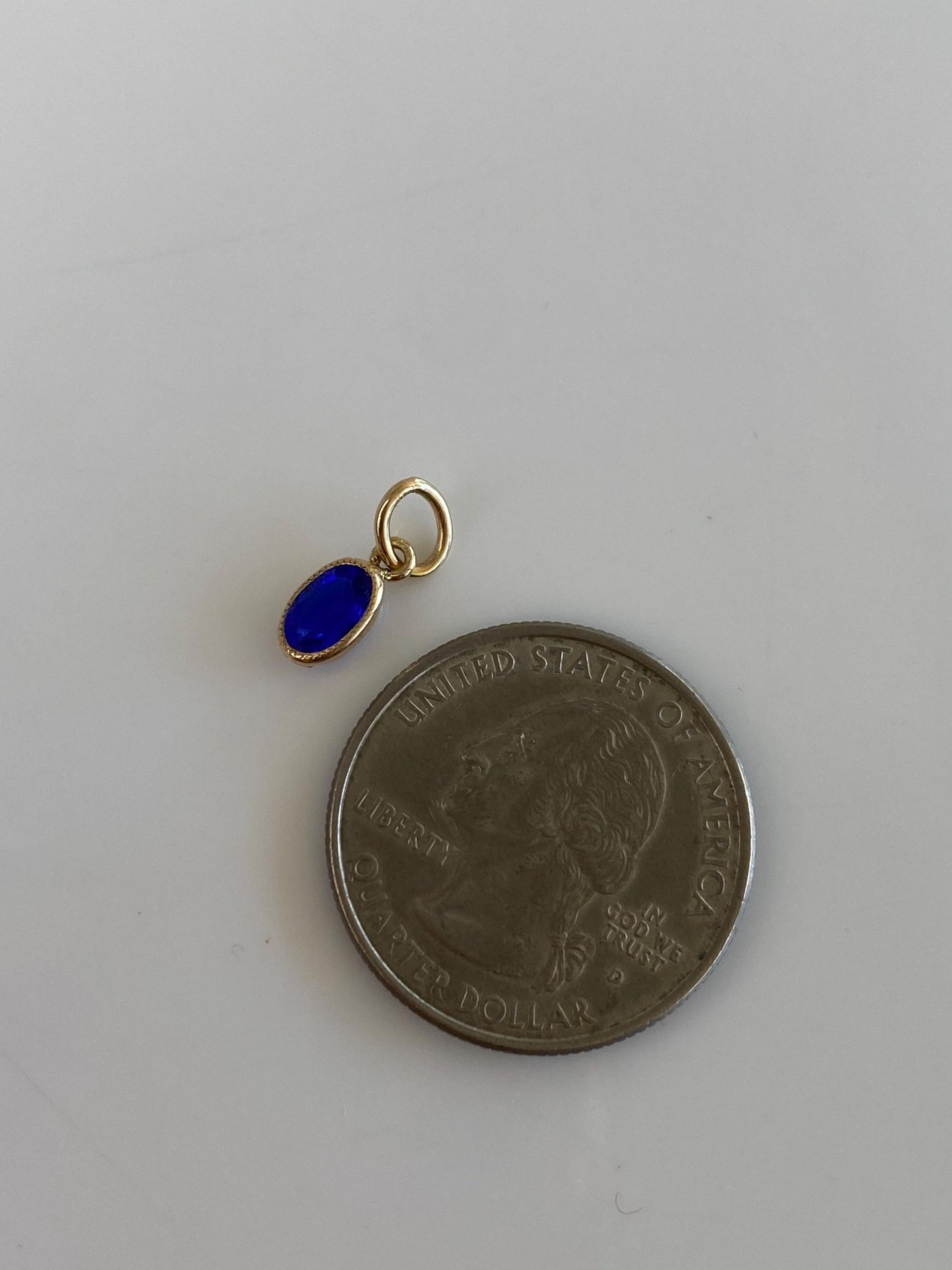 Vintage Solid 10k Yellow Gold Blue Cubic Zirconia Charm