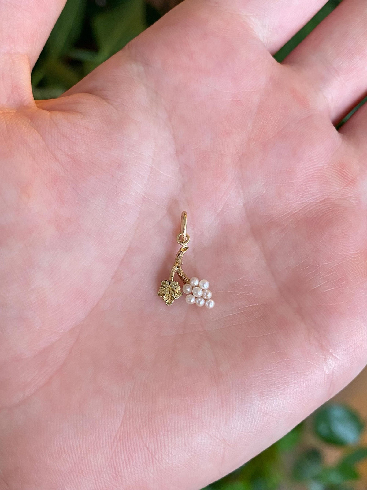 Solid 14k Yellow Gold Seed Pearls Grape Charm