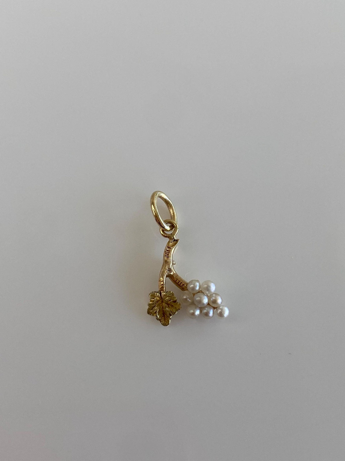 Solid 14k Yellow Gold Seed Pearls Grape Charm