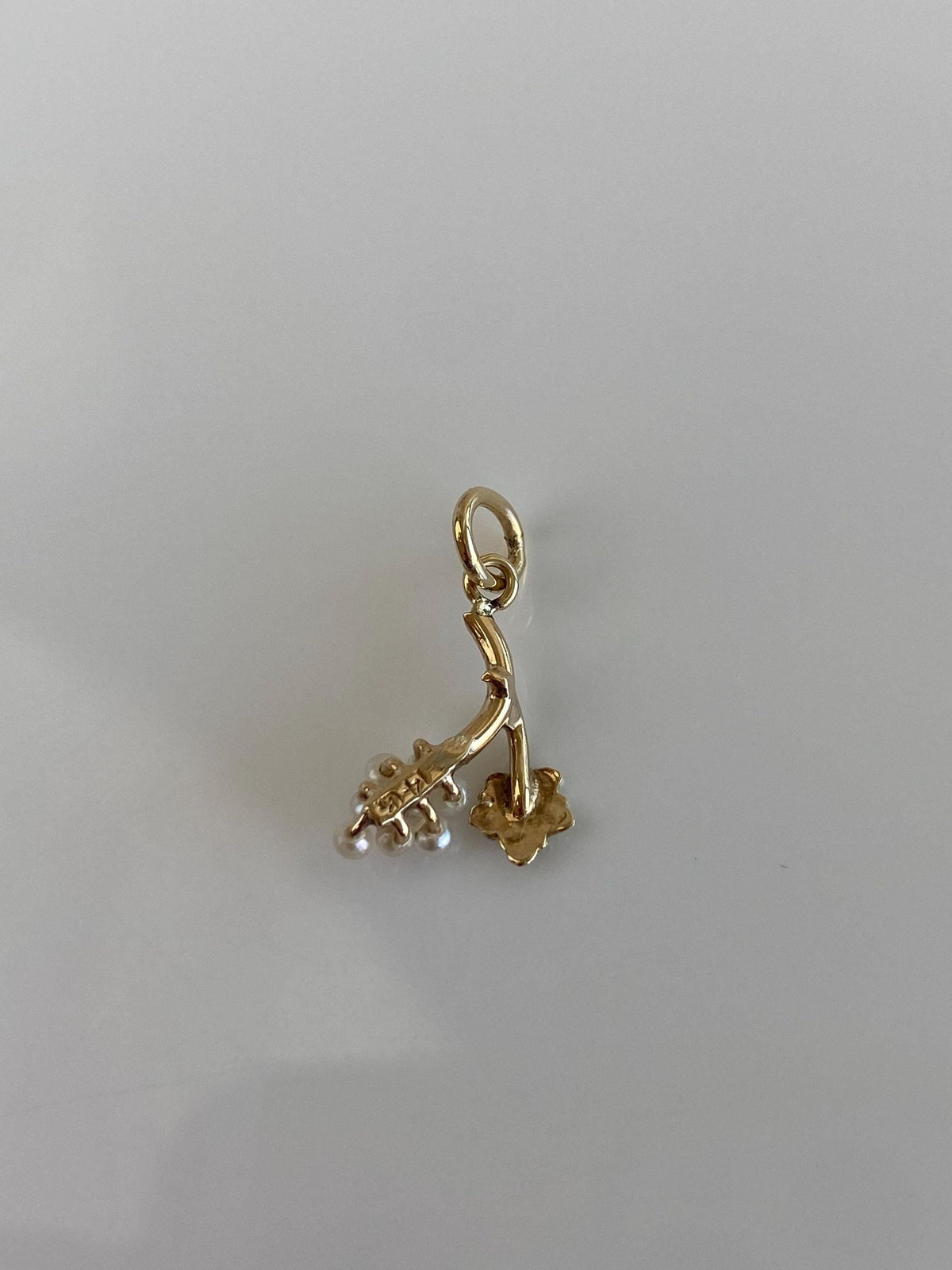 Solid 14k Yellow Gold Seed Pearls Grape Charm