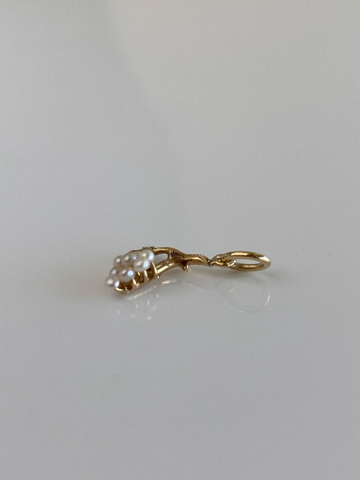 Solid 14k Yellow Gold Seed Pearls Grape Charm