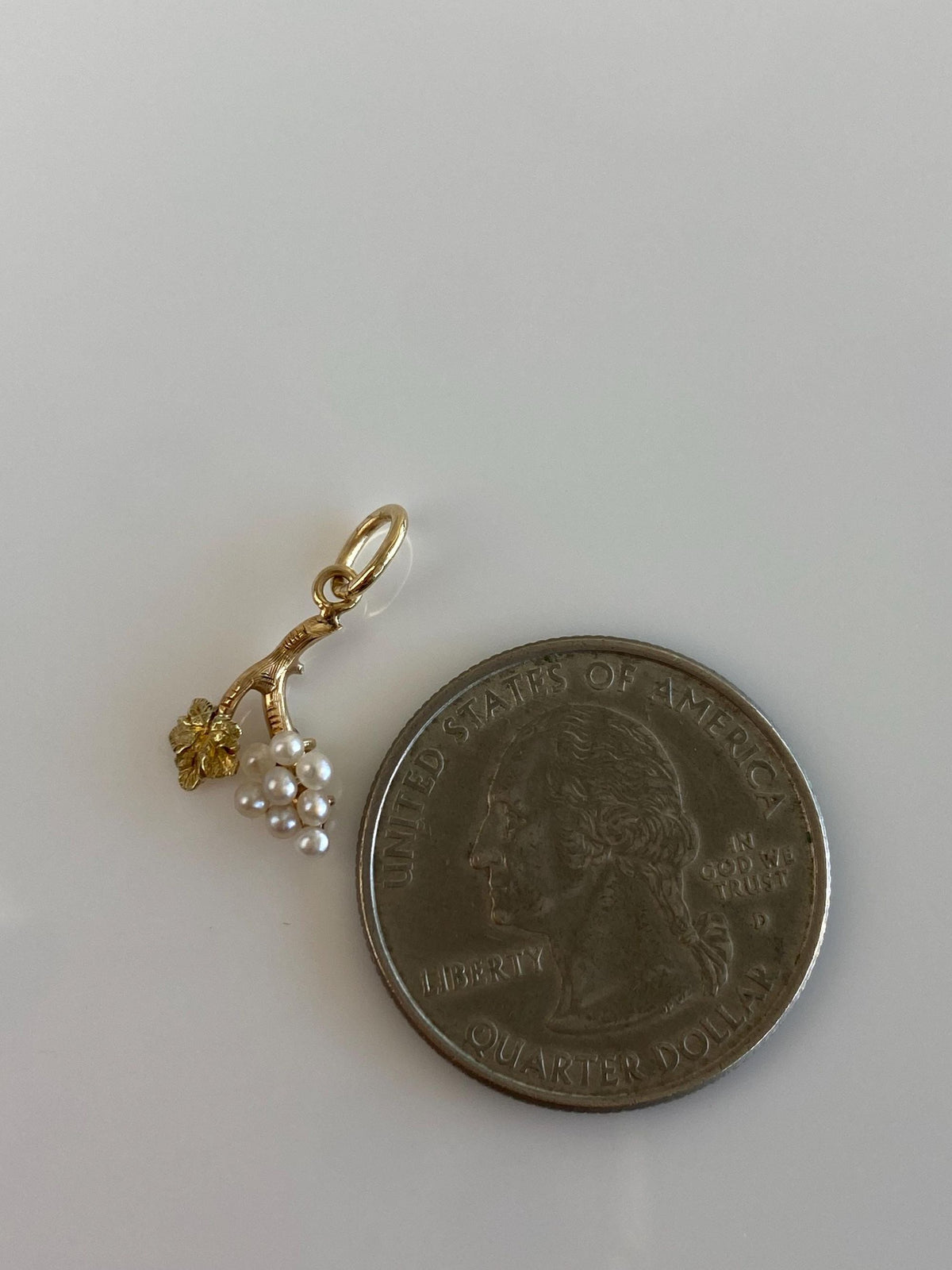 Solid 14k Yellow Gold Seed Pearls Grape Charm
