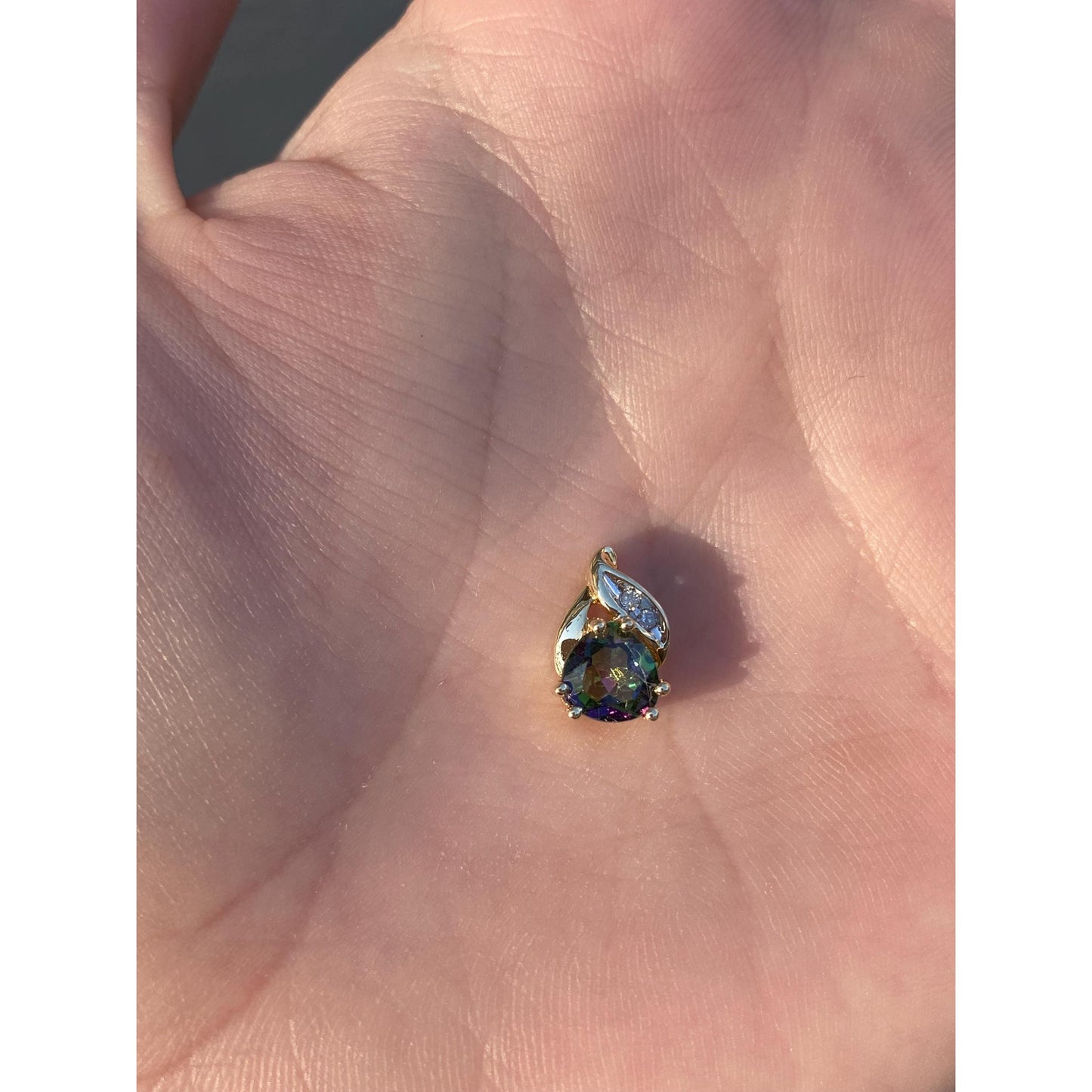 Vintage Solid 10k Yellow Gold Mystic Topaz Diamond Small Charm