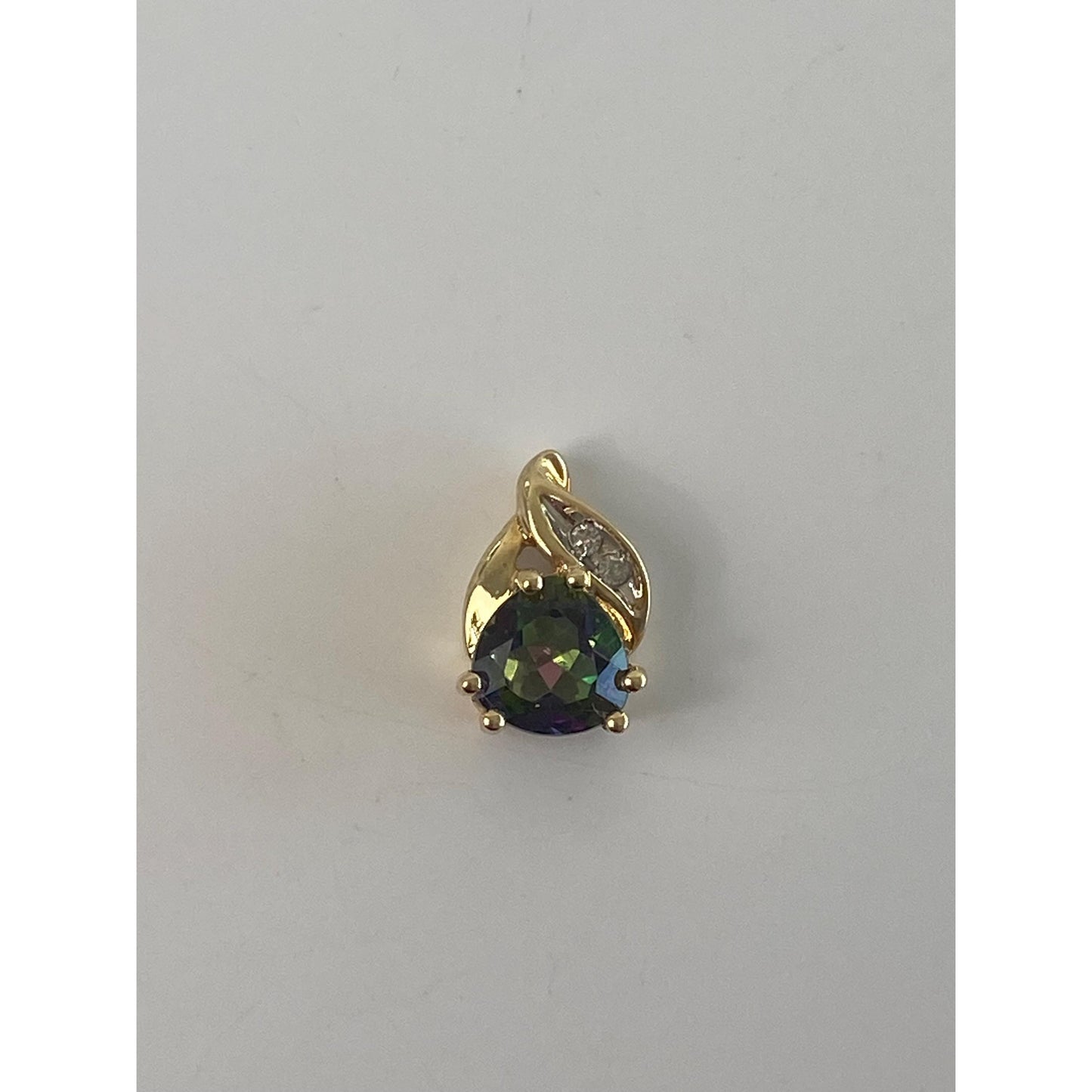 Vintage Solid 10k Yellow Gold Mystic Topaz Diamond Small Charm