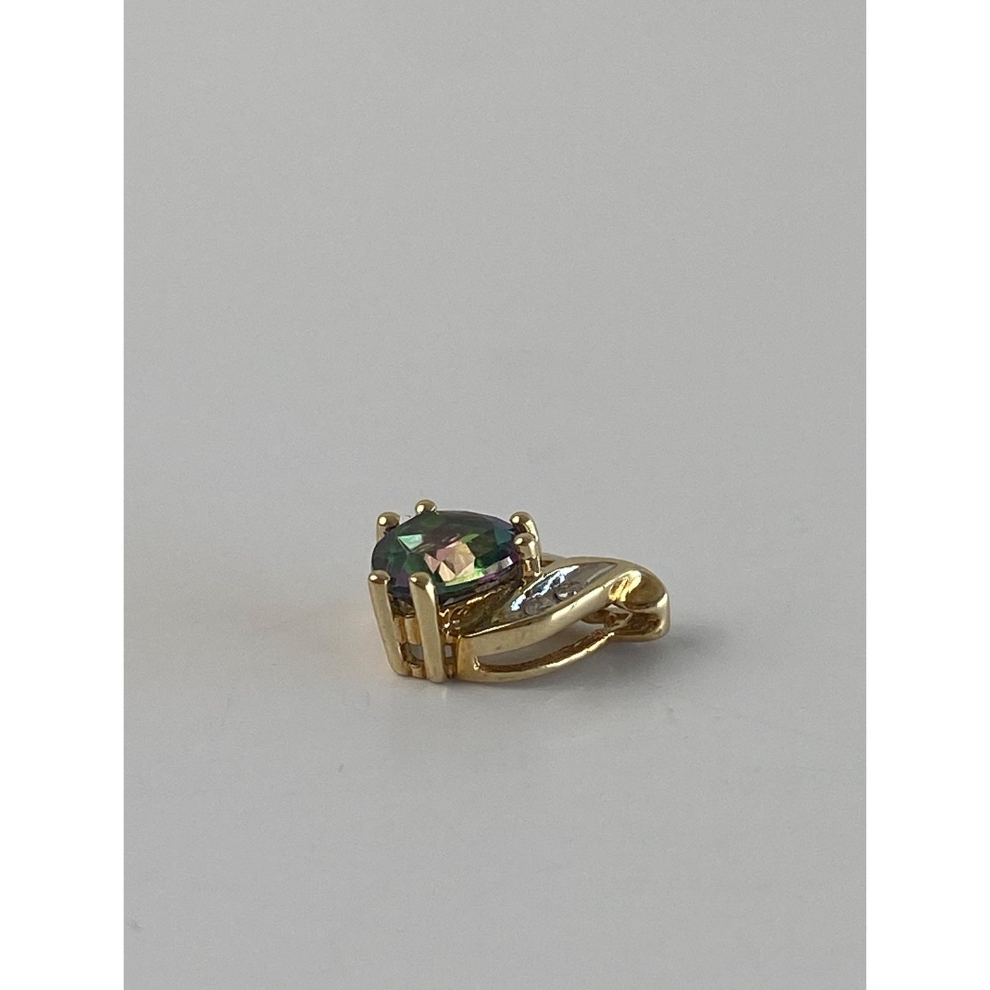 Vintage Solid 10k Yellow Gold Mystic Topaz Diamond Small Charm