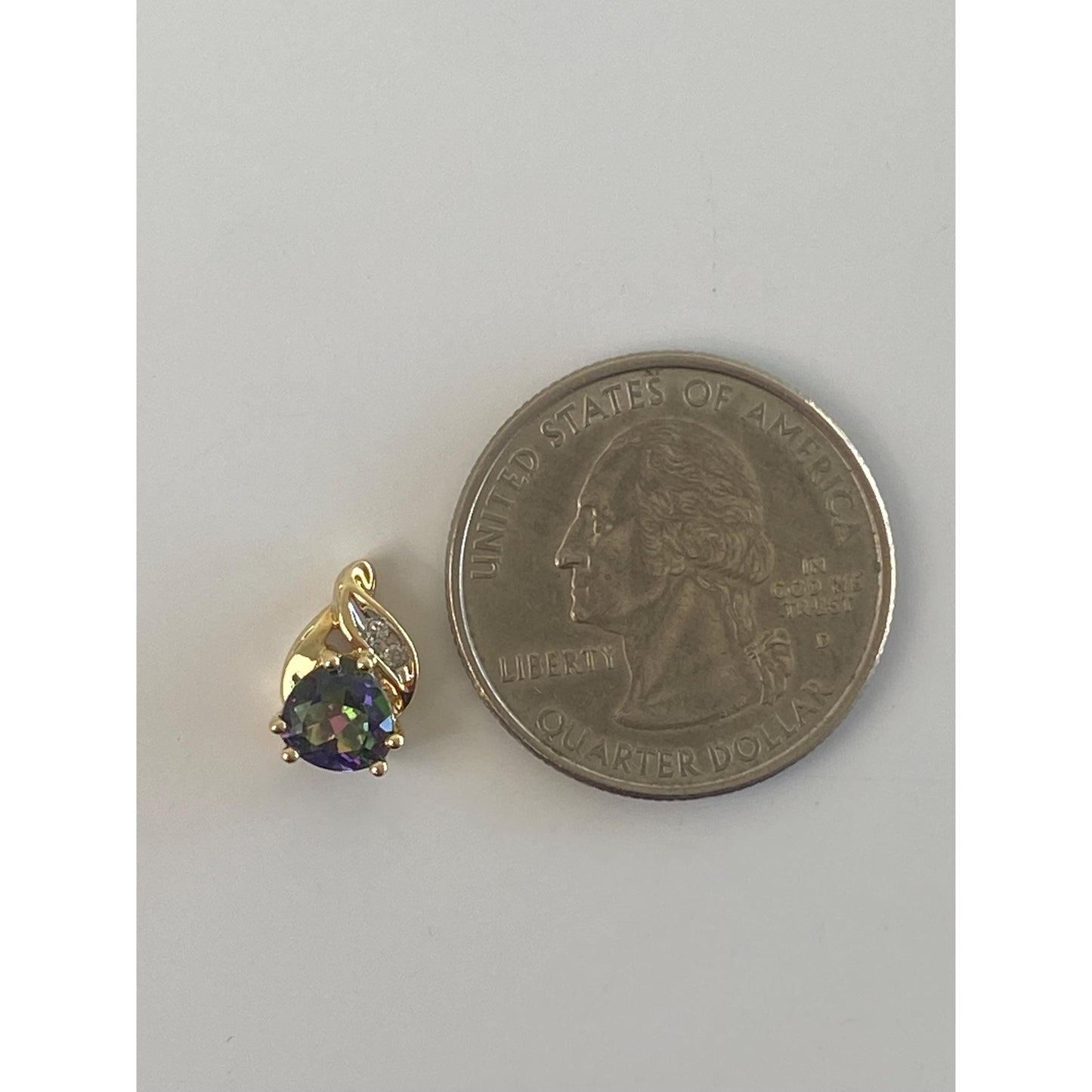 Vintage Solid 10k Yellow Gold Mystic Topaz Diamond Small Charm