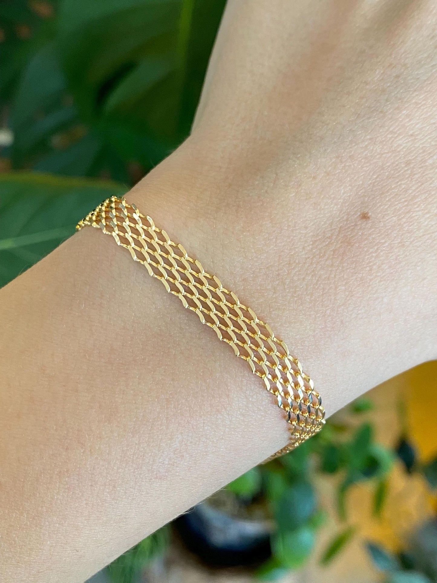 Vintage Solid 14k Yellow Gold Open Work Chain Bracelet - 7.25 inches