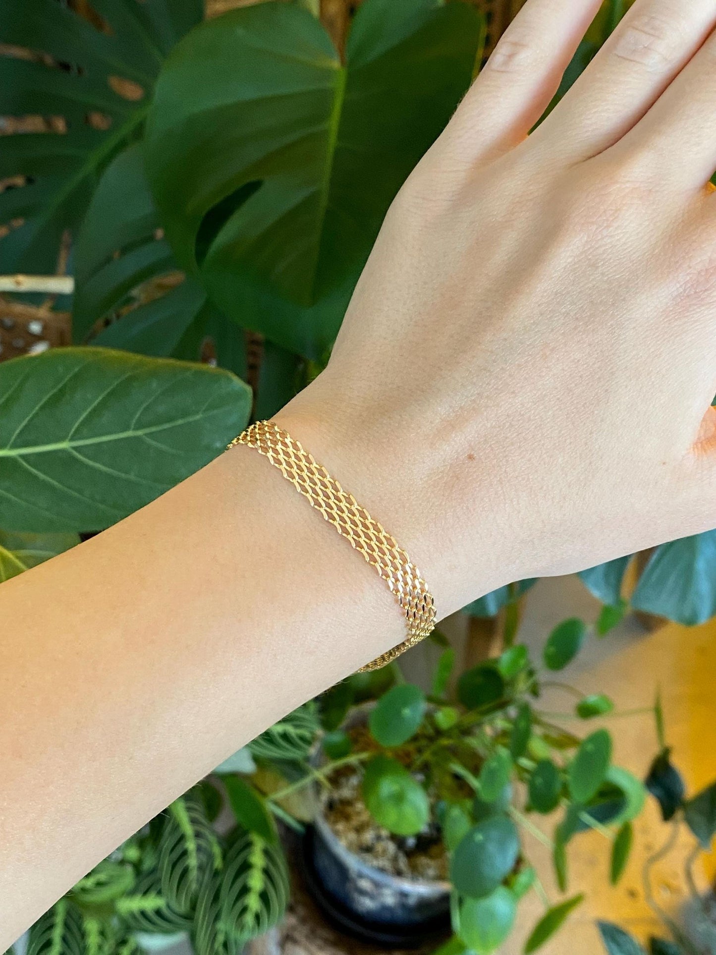 Vintage Solid 14k Yellow Gold Open Work Chain Bracelet - 7.25 inches