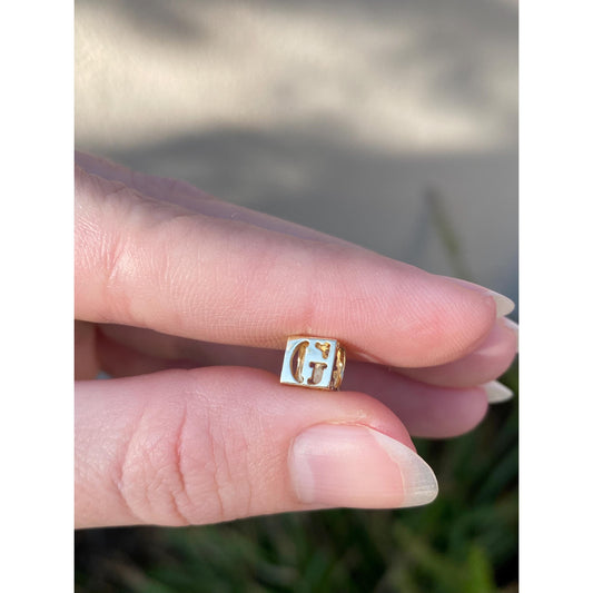 Vintage Solid 14k Yellow Gold Open Cube 'G' Charm