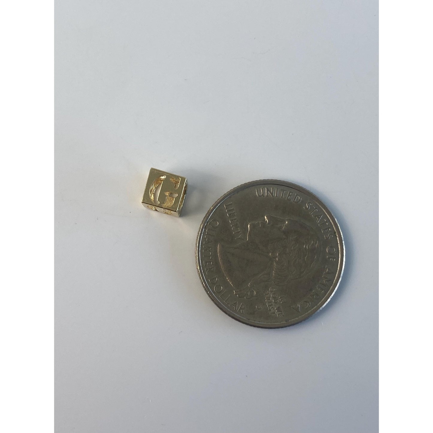 Vintage Solid 14k Yellow Gold Open Cube 'G' Charm