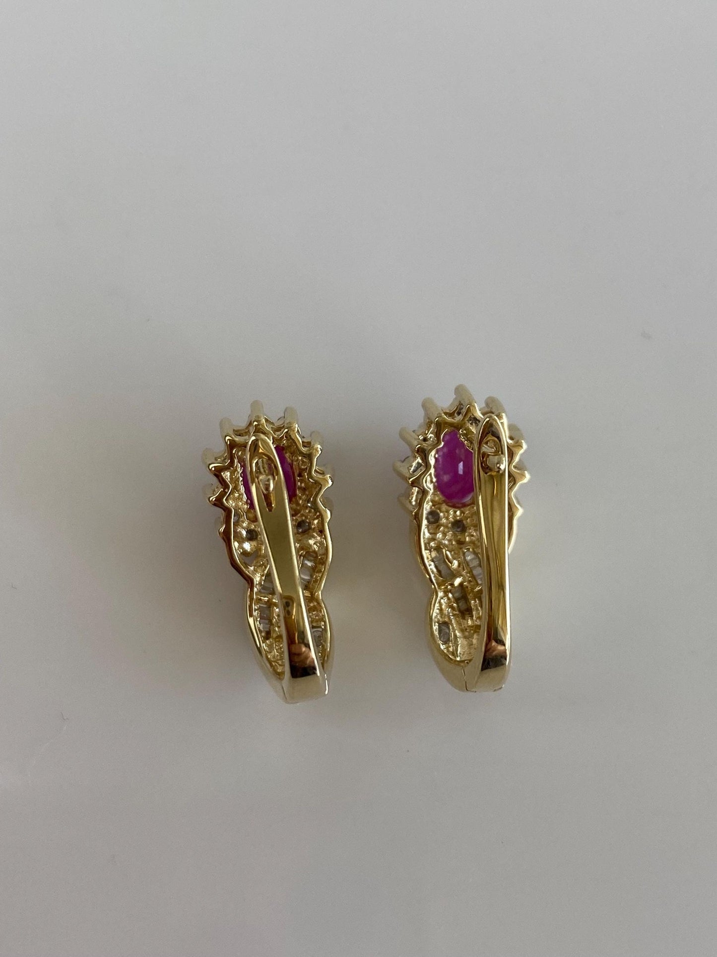 Vintage Solid 10k Yellow Gold Ruby Diamond Halo Drop Earrings